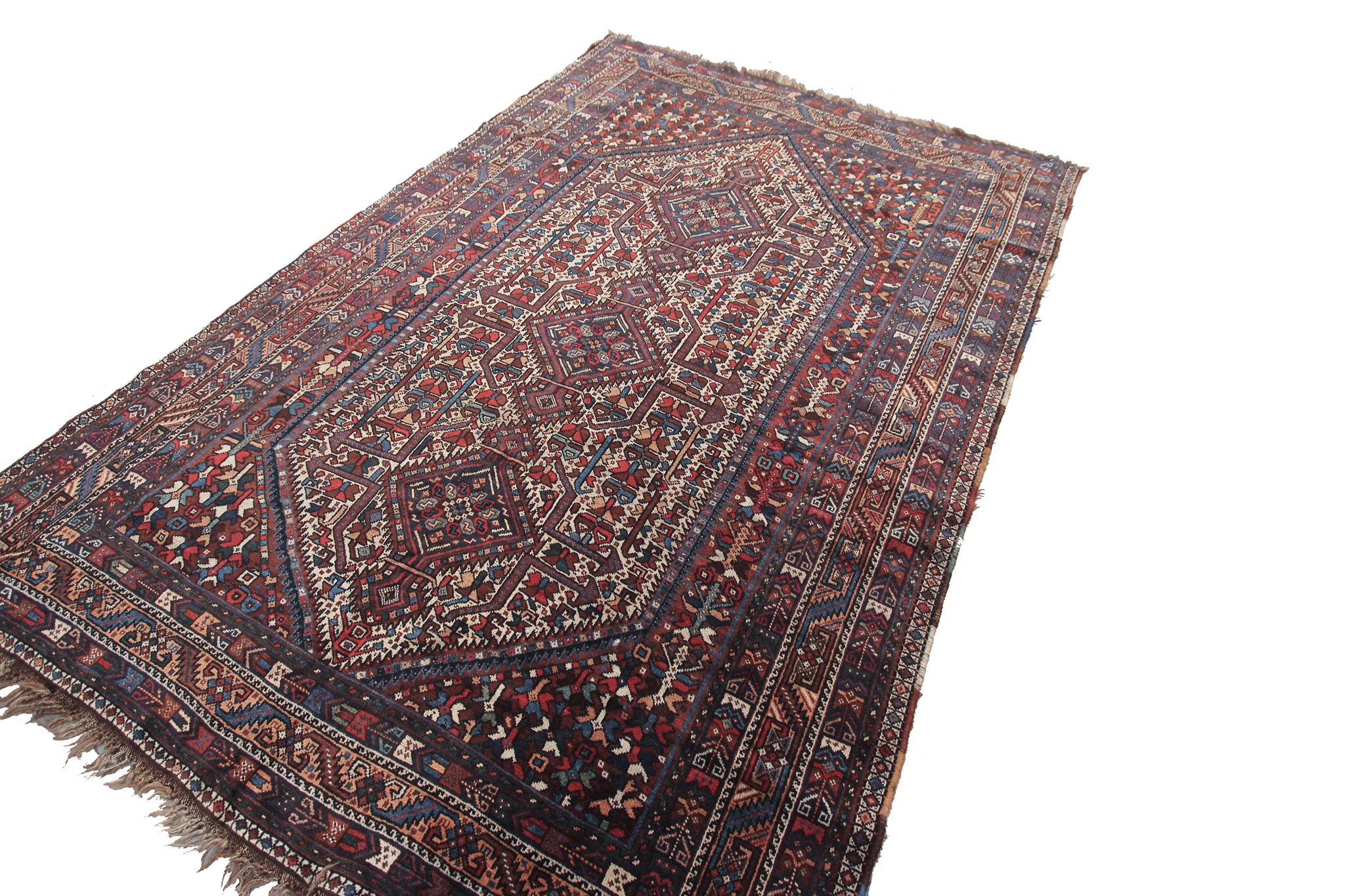 Antique Persian Rug Antique Shiraz Rug Tribal Geometric Overall Wool Found For Sale 5