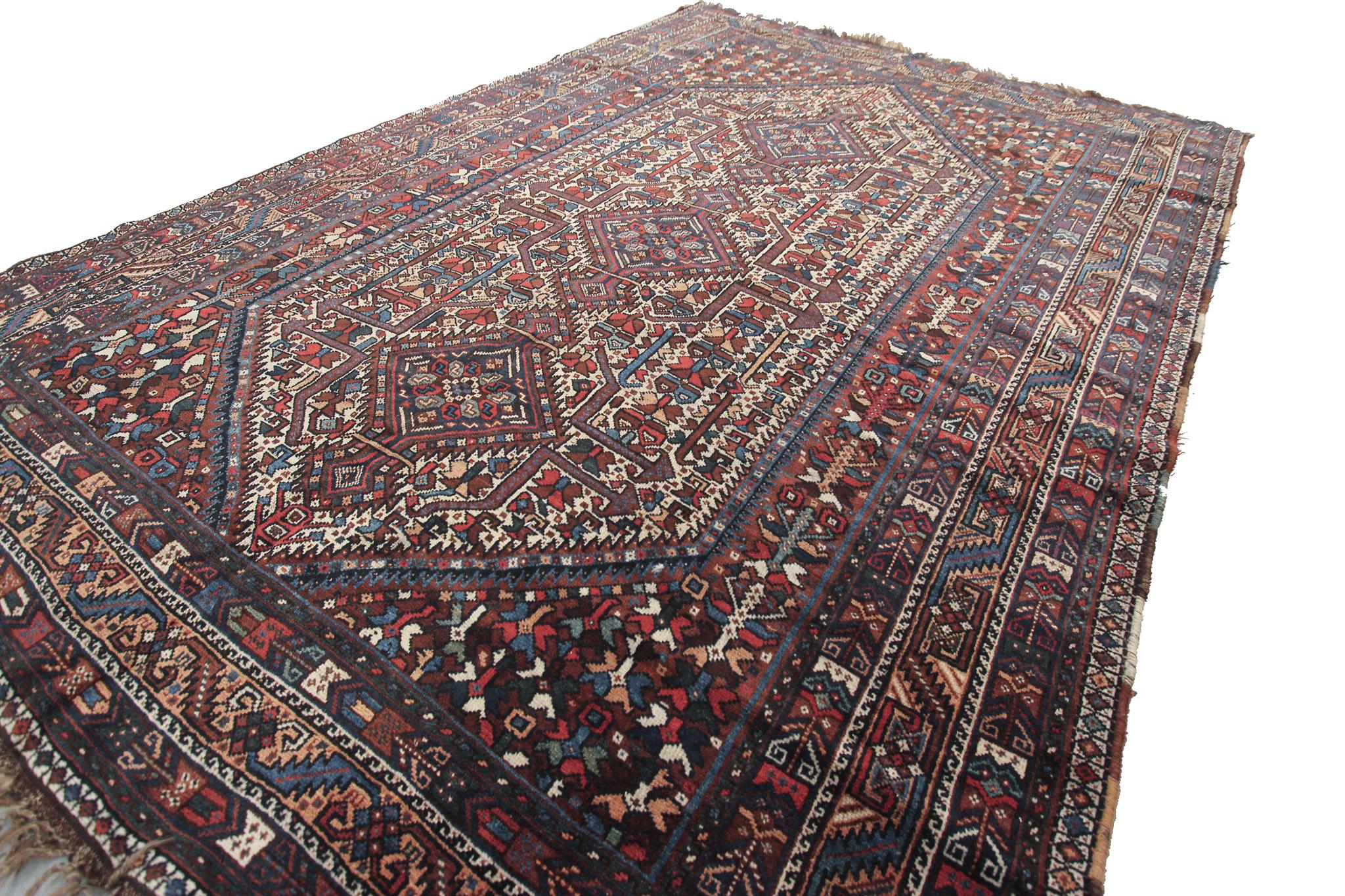 Antique Persian Rug Antique Shiraz rug Tribal Geometric Overall Wool Found 6x9
6' x 8'6