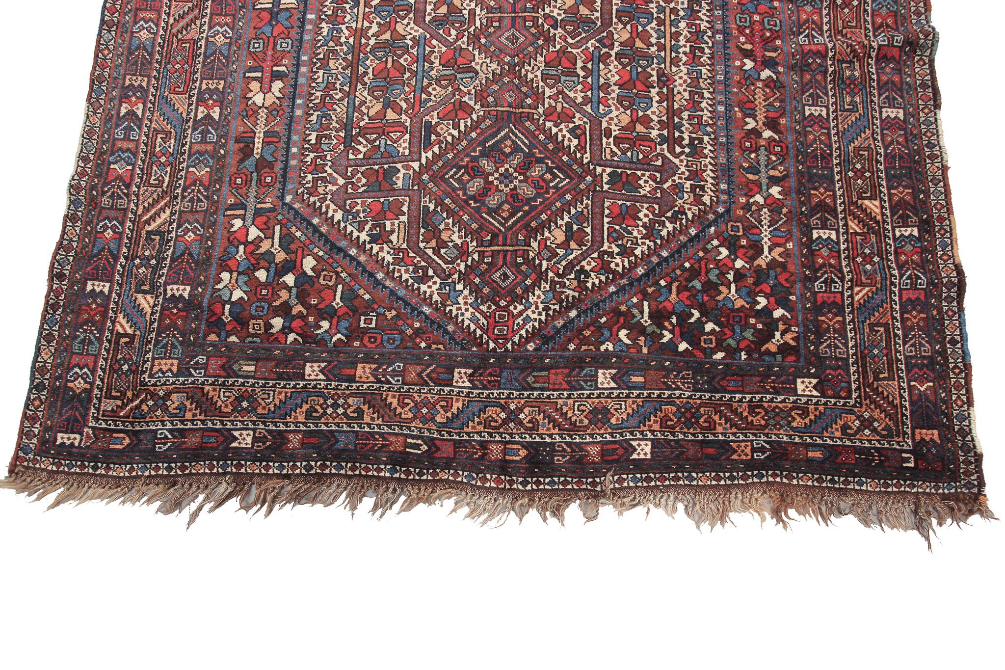 Antique Persian Rug Antique Shiraz Rug Tribal Geometric Overall Wool Found In Excellent Condition For Sale In New York, NY