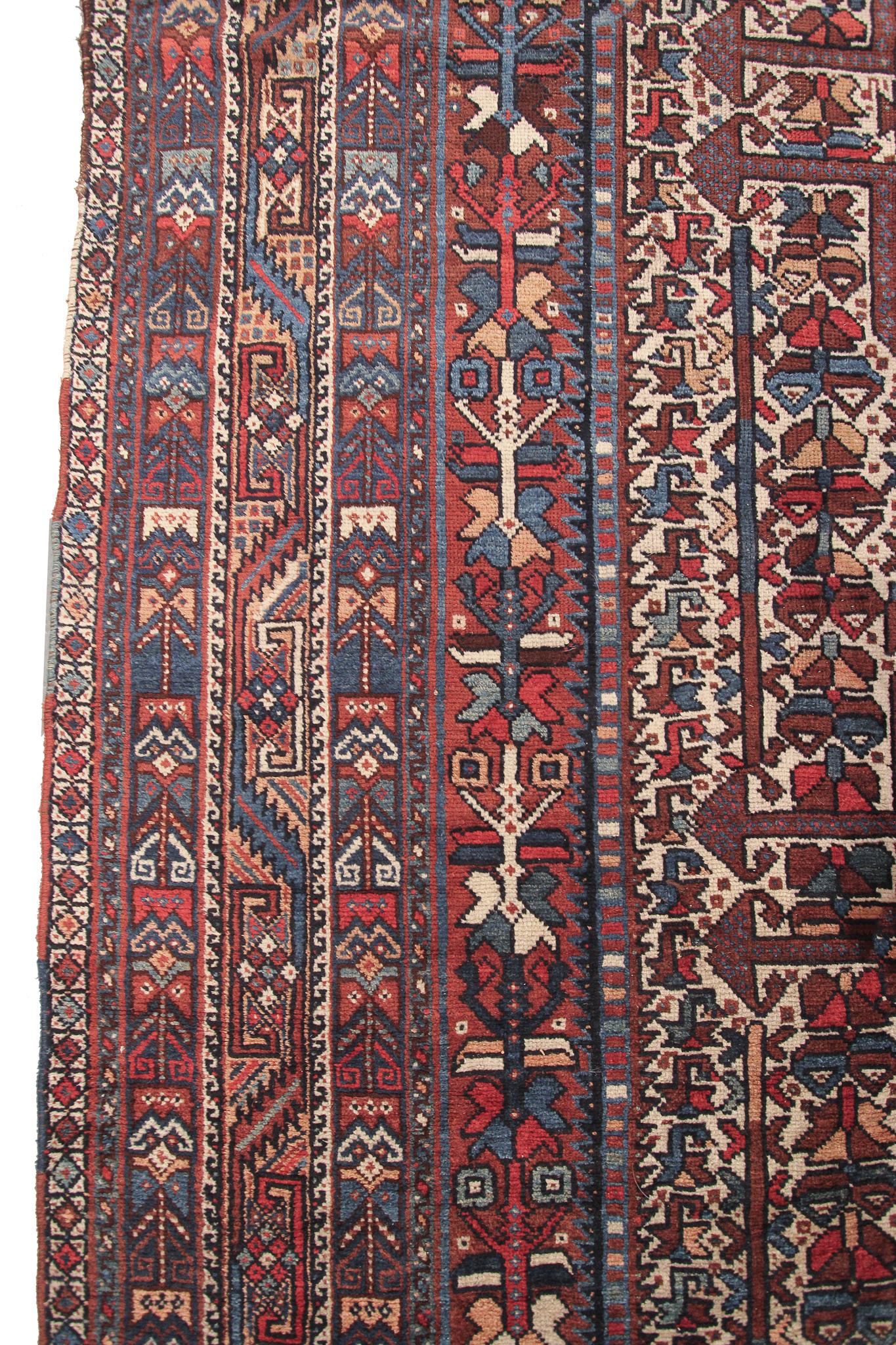 Early 20th Century Antique Persian Rug Antique Shiraz Rug Tribal Geometric Overall Wool Found For Sale