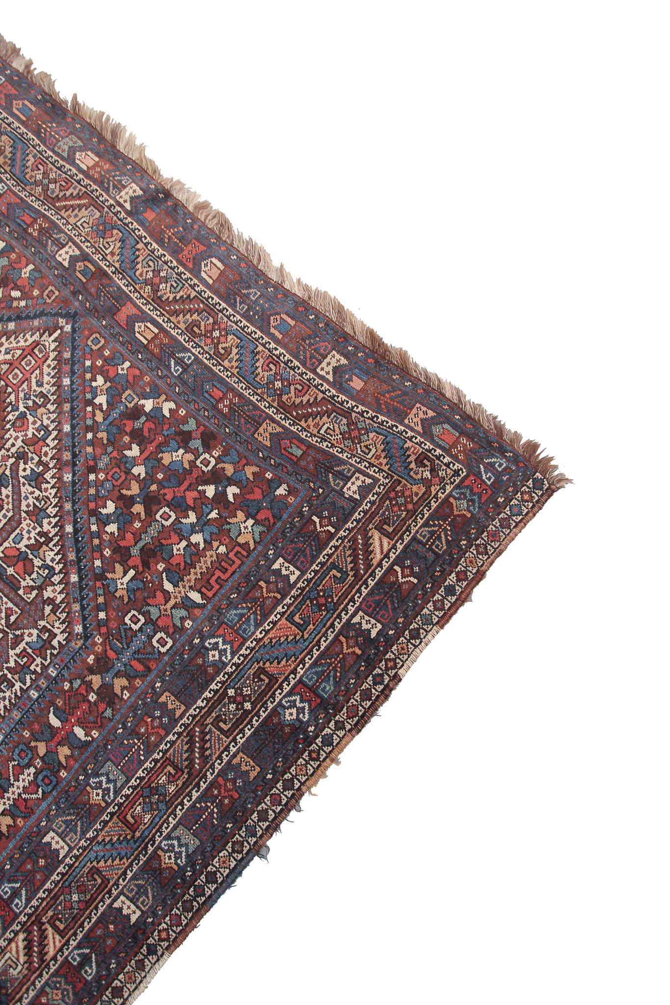 Antique Persian Rug Antique Shiraz Rug Tribal Geometric Overall Wool Found For Sale 3