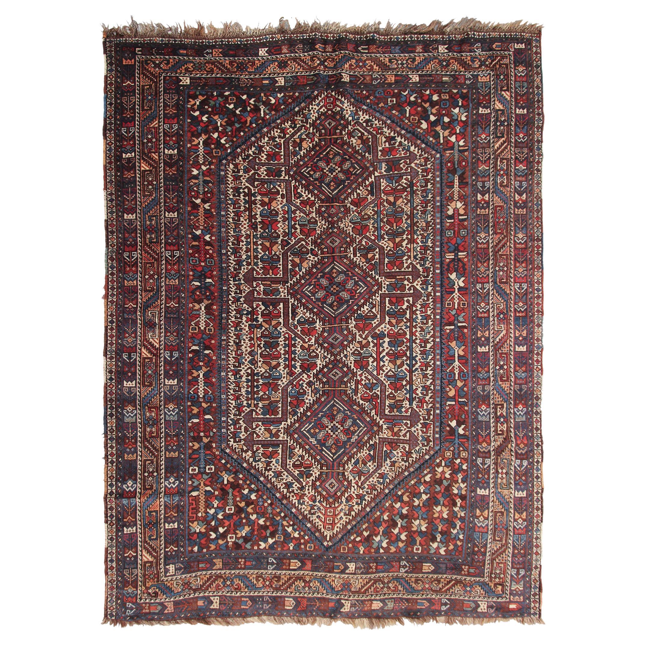 Antique Persian Rug Antique Shiraz Rug Tribal Geometric Overall Wool Found