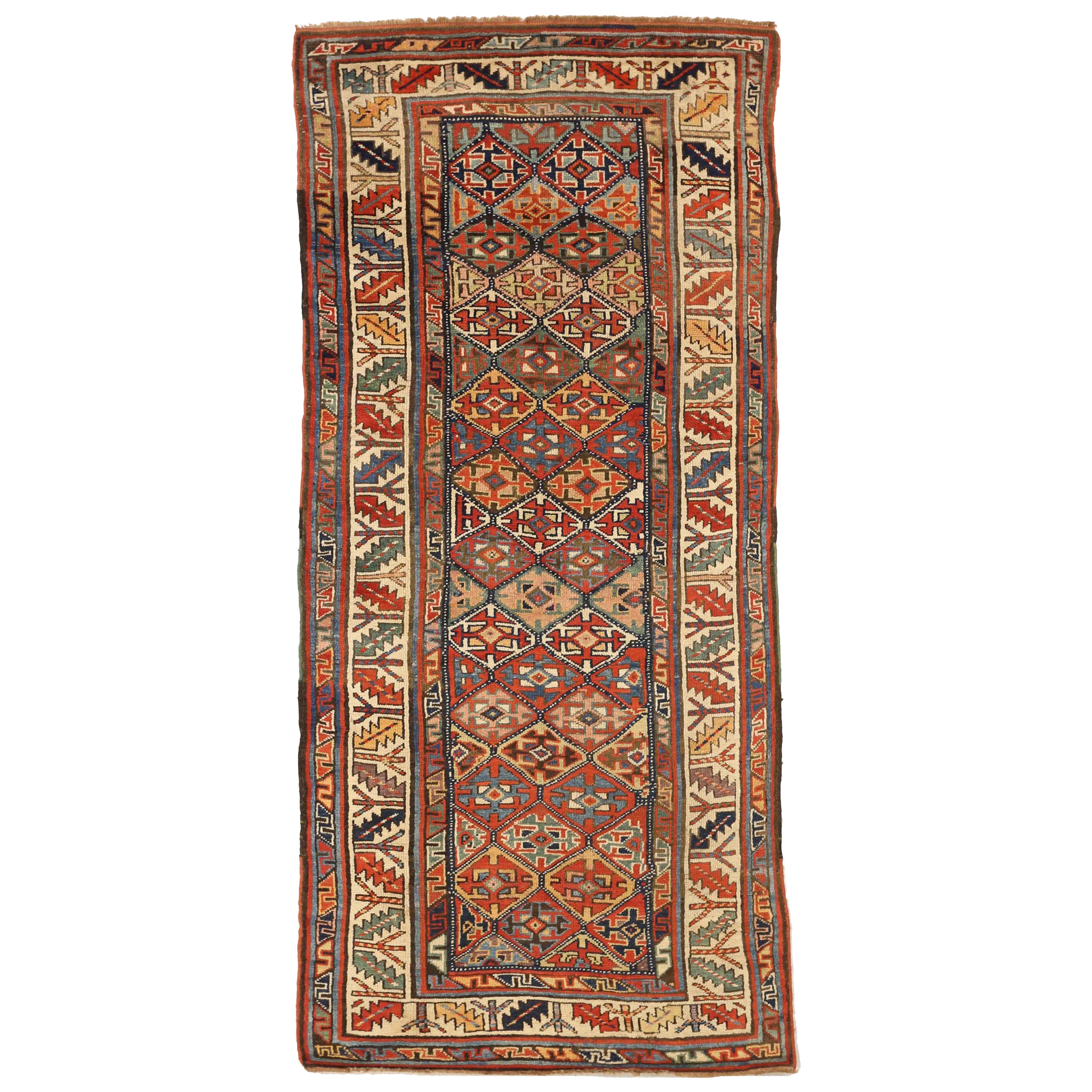 Antique Persian Rug Azerbaijan Design with Vibrant Mosaic Patterns, circa 1920s