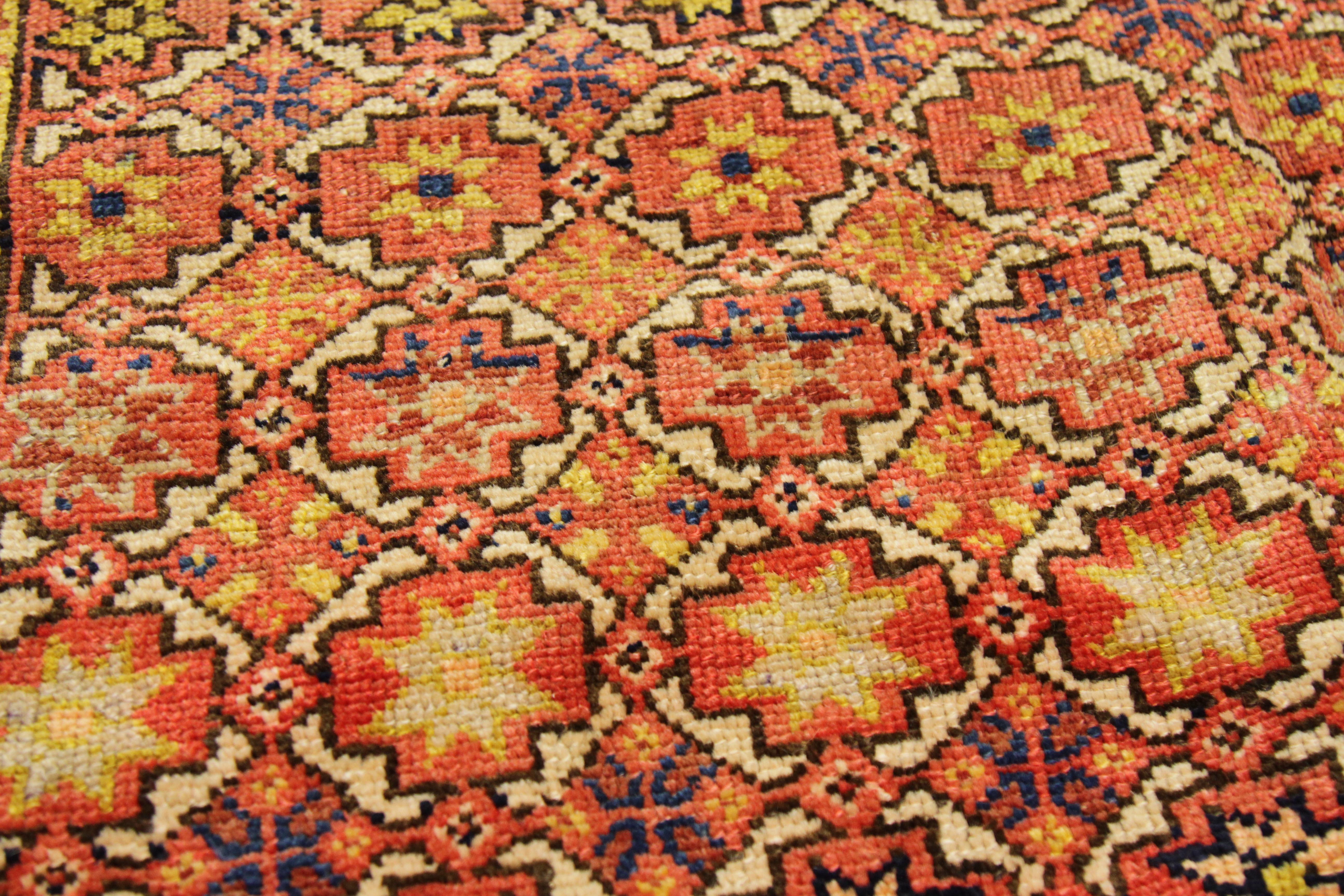 Antiker Perserteppich Bachtiar-Design mit schwarz-orangefarbenem Sternenmotiv um 1930 (Mitte des 20. Jahrhunderts) im Angebot