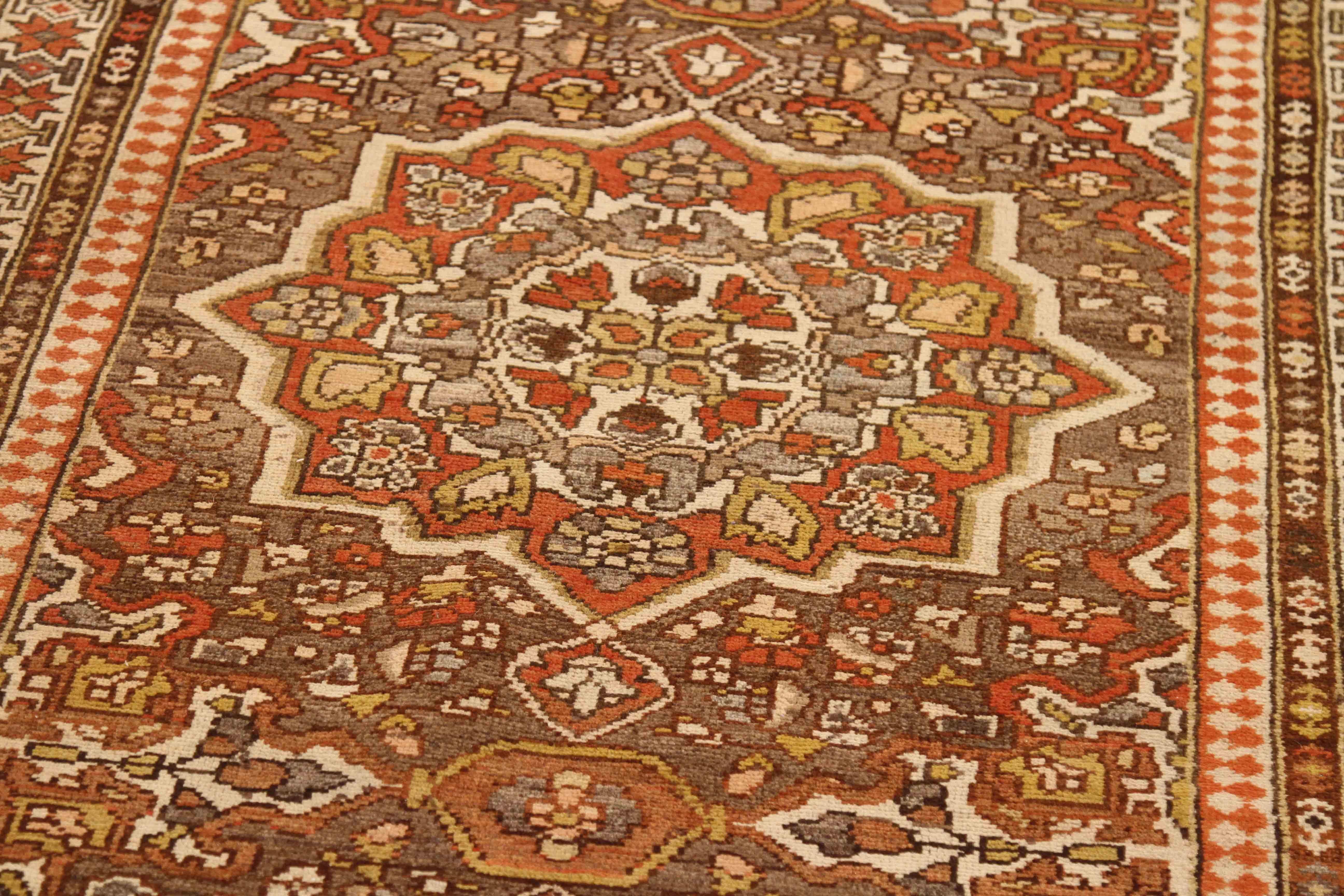 Hand-Knotted Antique Persian Rug Bakhtiari Design with Ornate Floral Patterns, circa 1940s For Sale