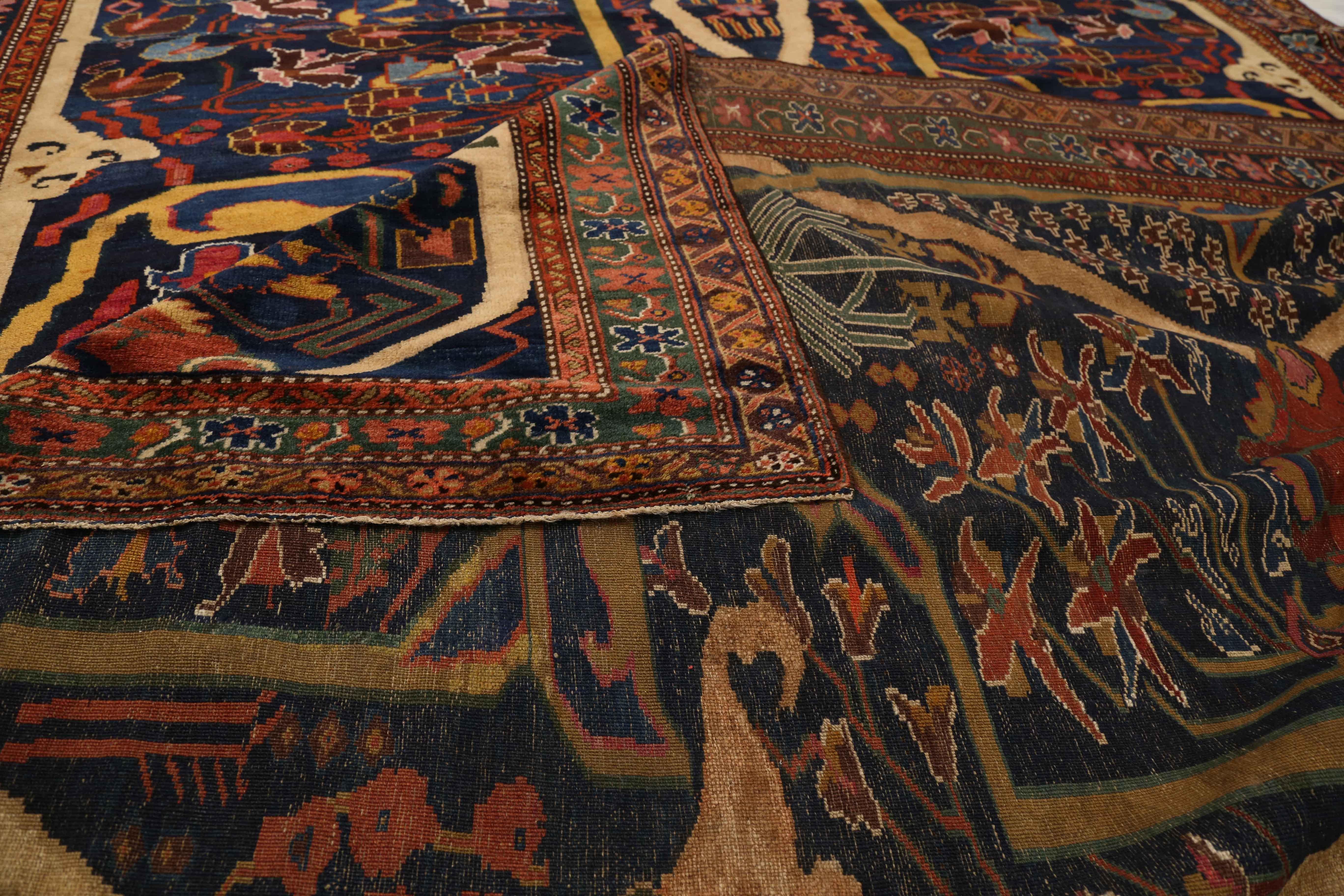 1920s-era antique Persian rug made of the finest wool and vegetable dyes in the region of Bijar in ancient Persia. Using several colors to illustrate the rich texture of the rug, the floral patterns exhibited here will give a welcome contrast to