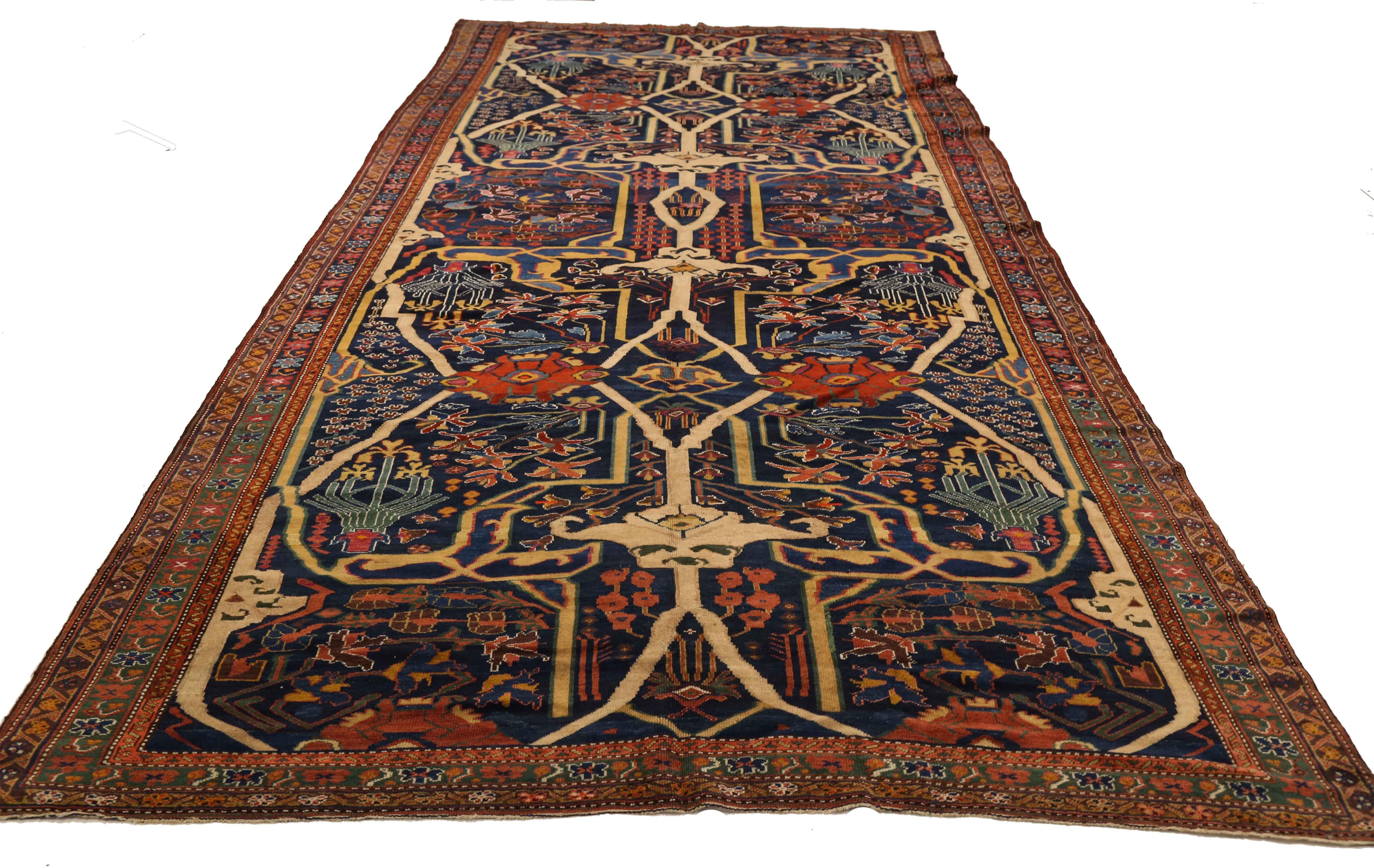 Antique Persian Rug Bijar Design with Multicolored Floral Patterns, circa 1920s In Excellent Condition For Sale In Dallas, TX