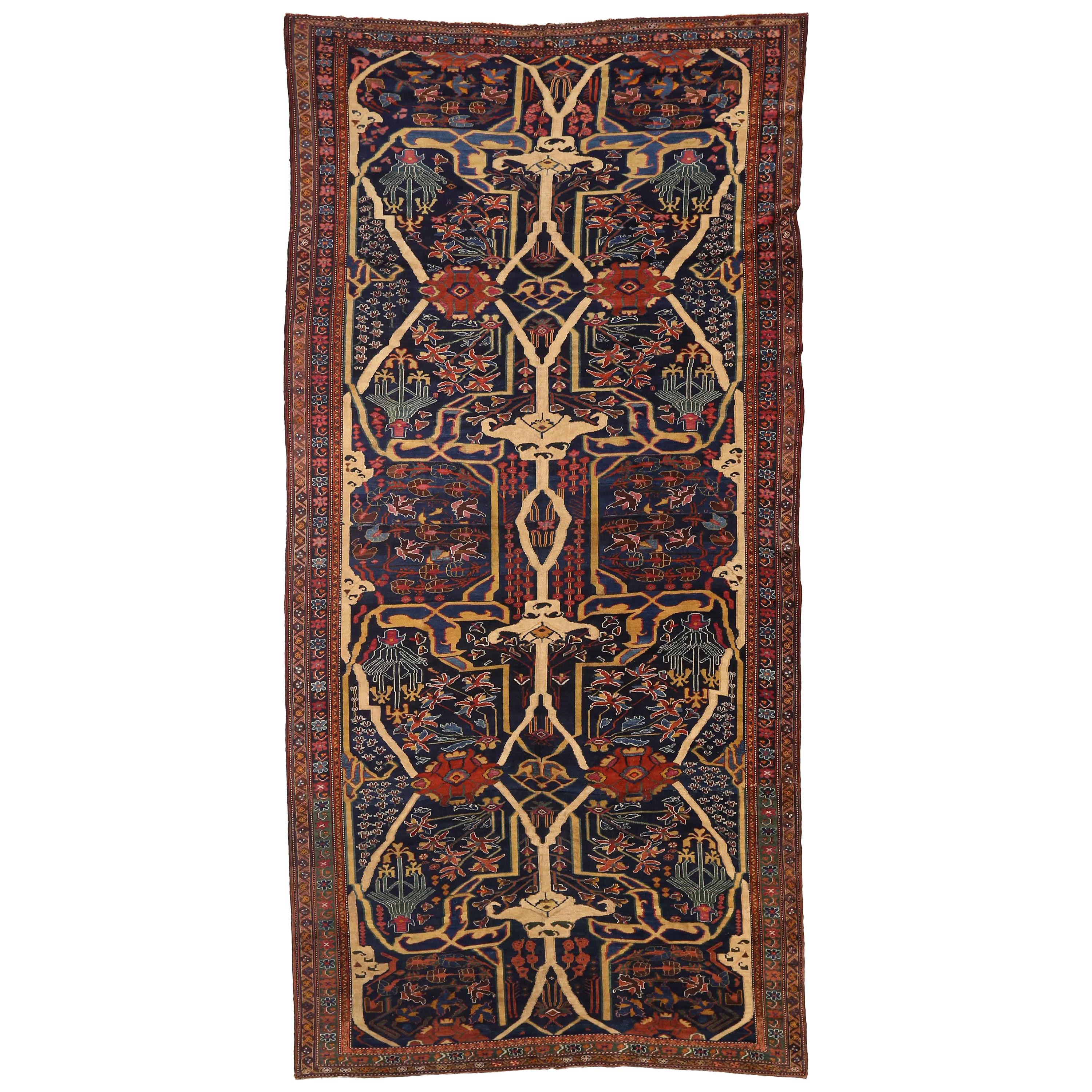 Antique Persian Rug Bijar Design with Multicolored Floral Patterns, circa 1920s