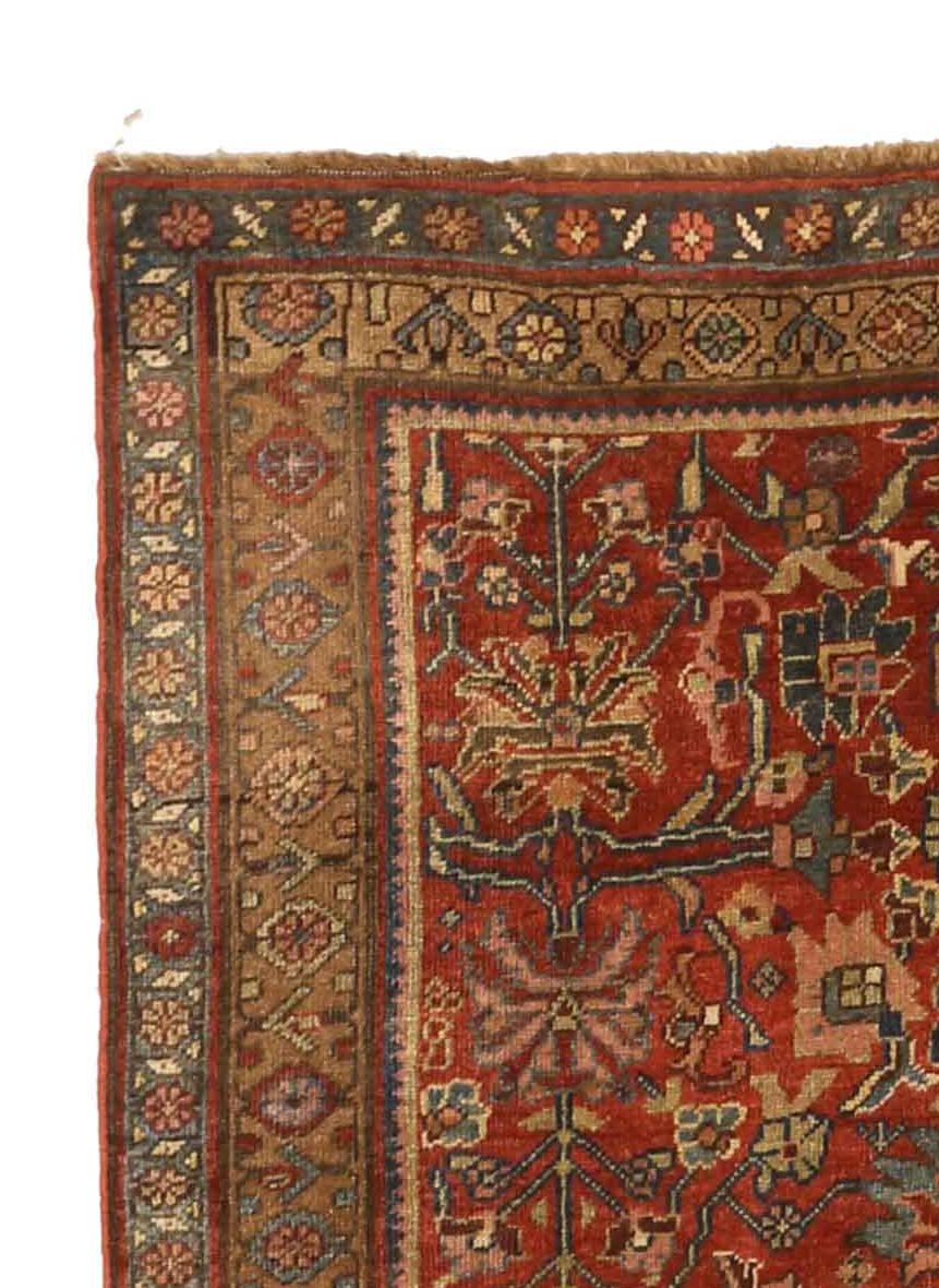 Oushak Antique Persian Rug Bijar Weave with Green and Pink Floral Details All-Over For Sale