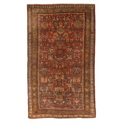 Vintage Persian Rug Bijar Weave with Green and Pink Floral Details All-Over