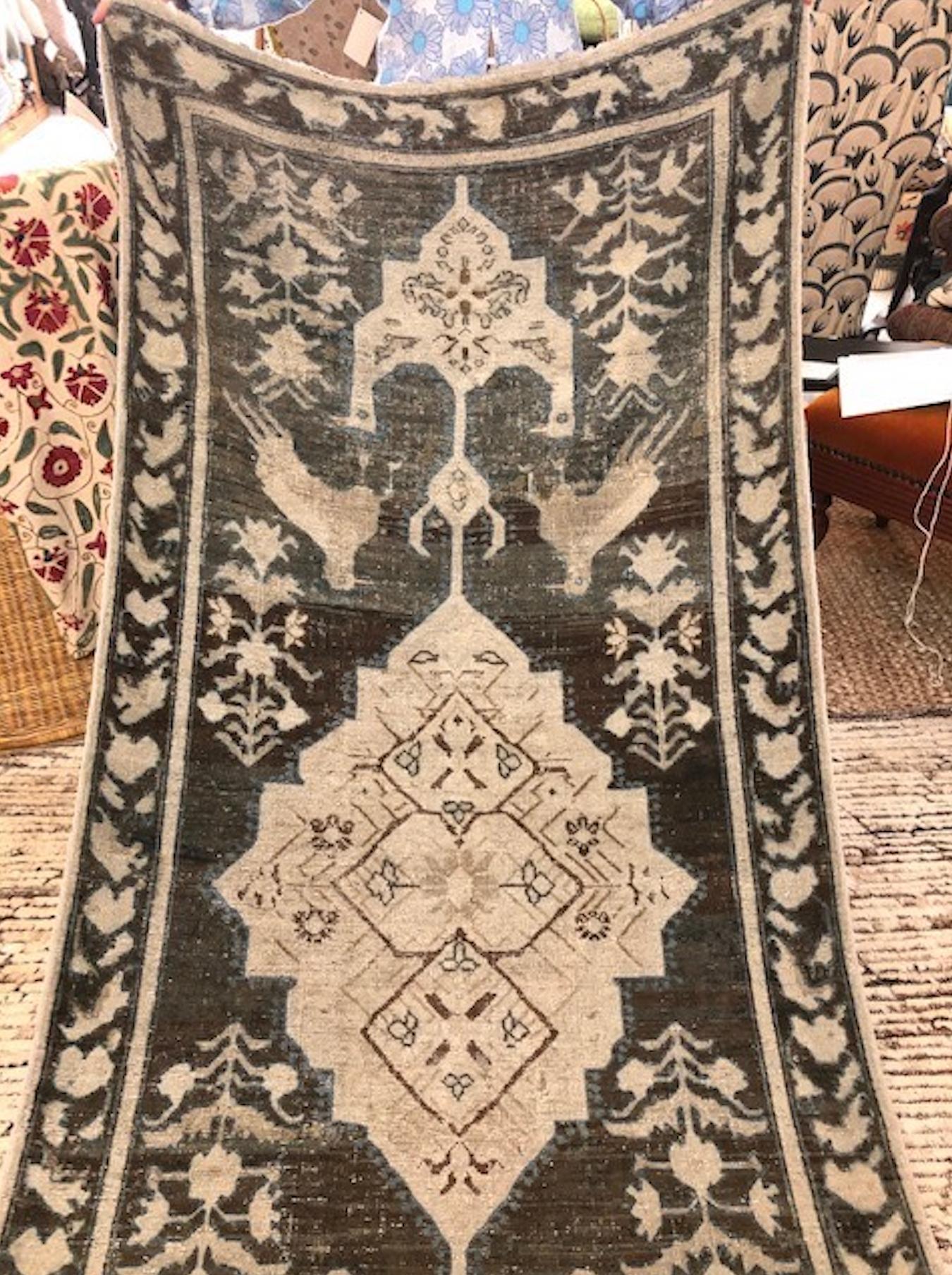 Orgin: Persia
Dimensions: 18’ x 3’7”
Age: 1920’s
Design: Anatolian
Material: 100% Wool-pile
Color: Charcoal, Grey, Beige, Brown

258

Persian rugs and carpets of various types were woven in parallel by nomadic tribes in village and town