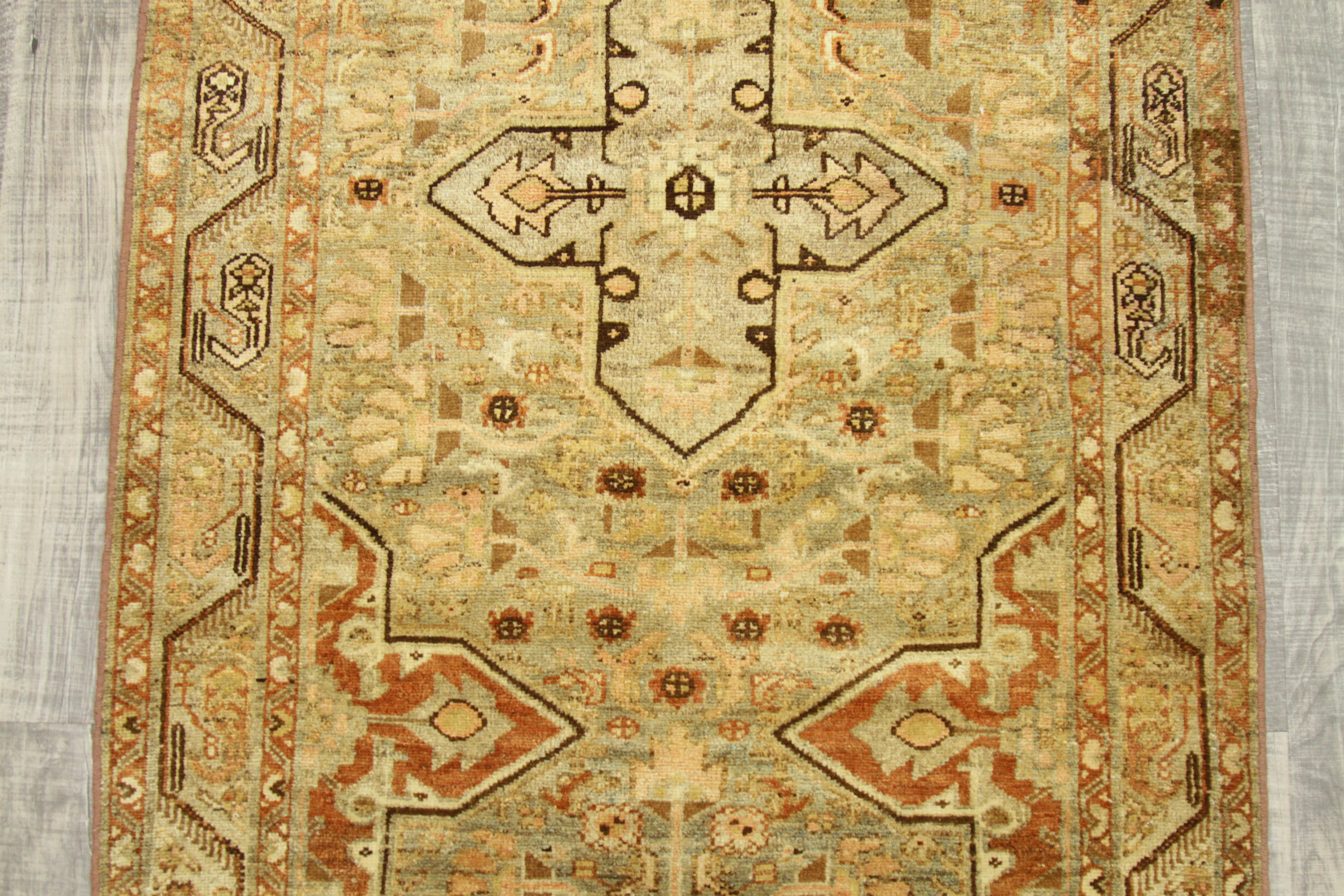 Persischer Mehraban Läufer Teppich CIRCA 1880 - Wolle Braun Elfenbein Rot Design - 75741 im Angebot 3