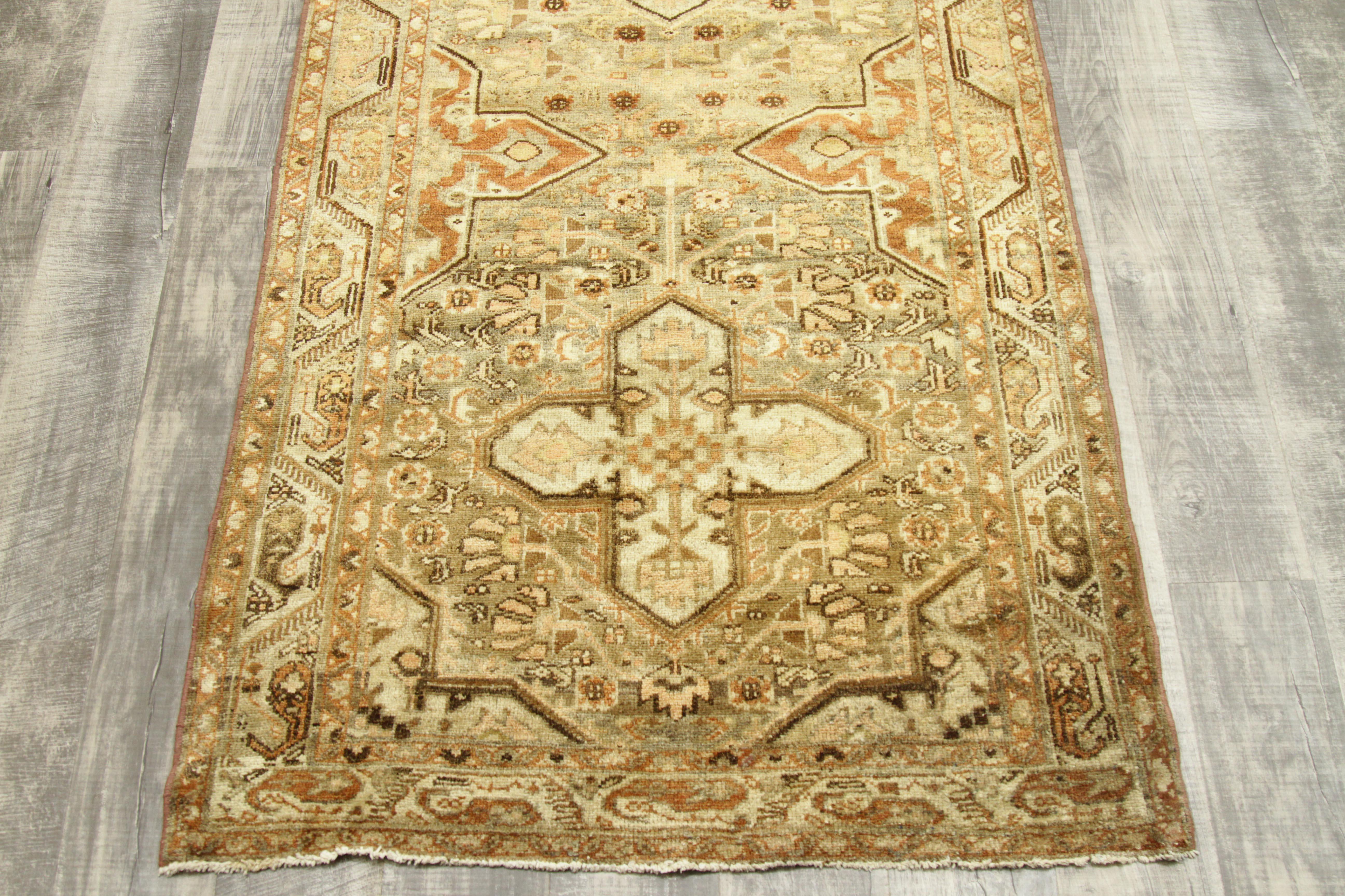 Persischer Mehraban Läufer Teppich CIRCA 1880 - Wolle Braun Elfenbein Rot Design - 75741 im Angebot 4