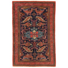 Antique Persian Rug Hamedan Design with Blue and Red Floral Patterns