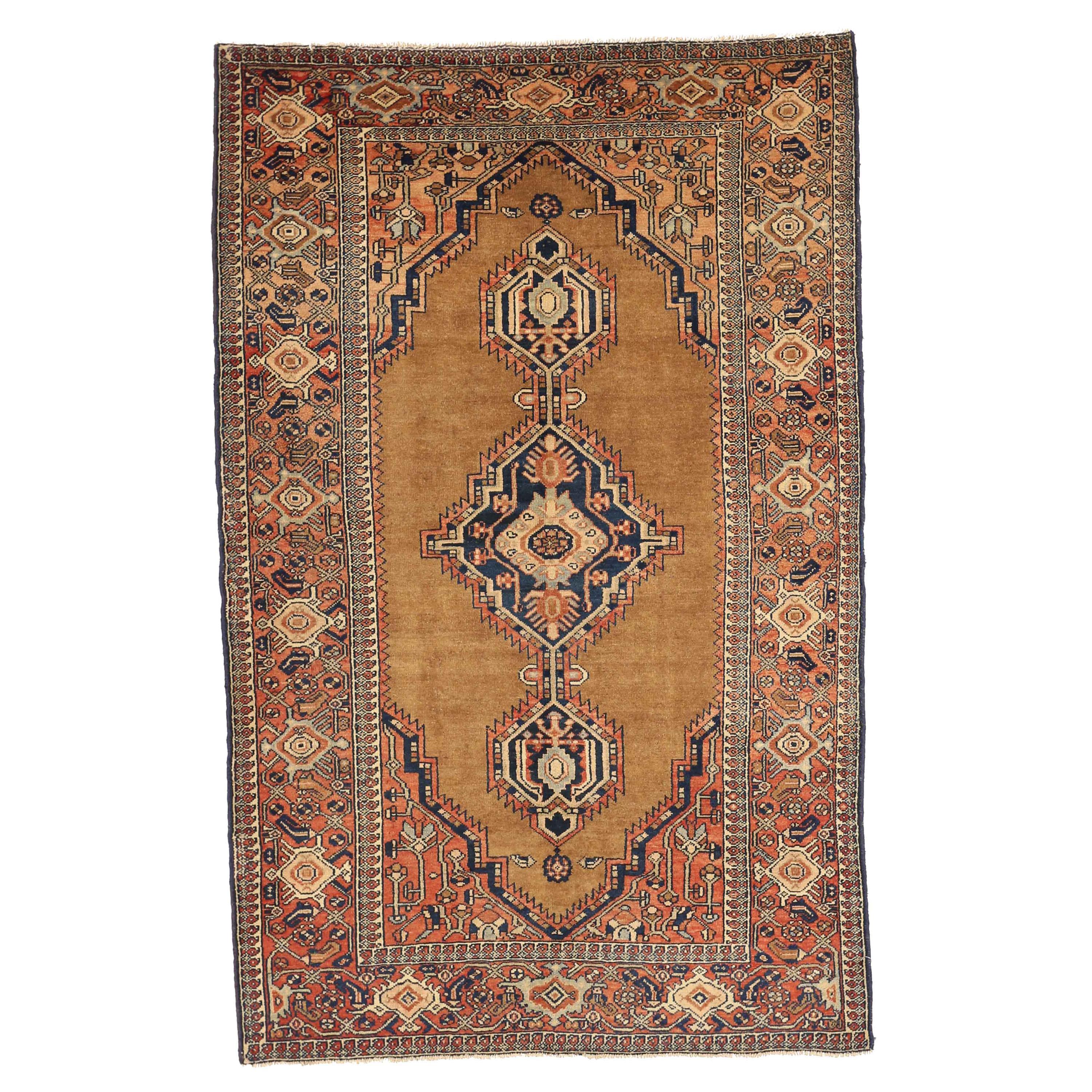 Antique Persian Rug Hamedan Design with Large Central Medallions Pattern For Sale