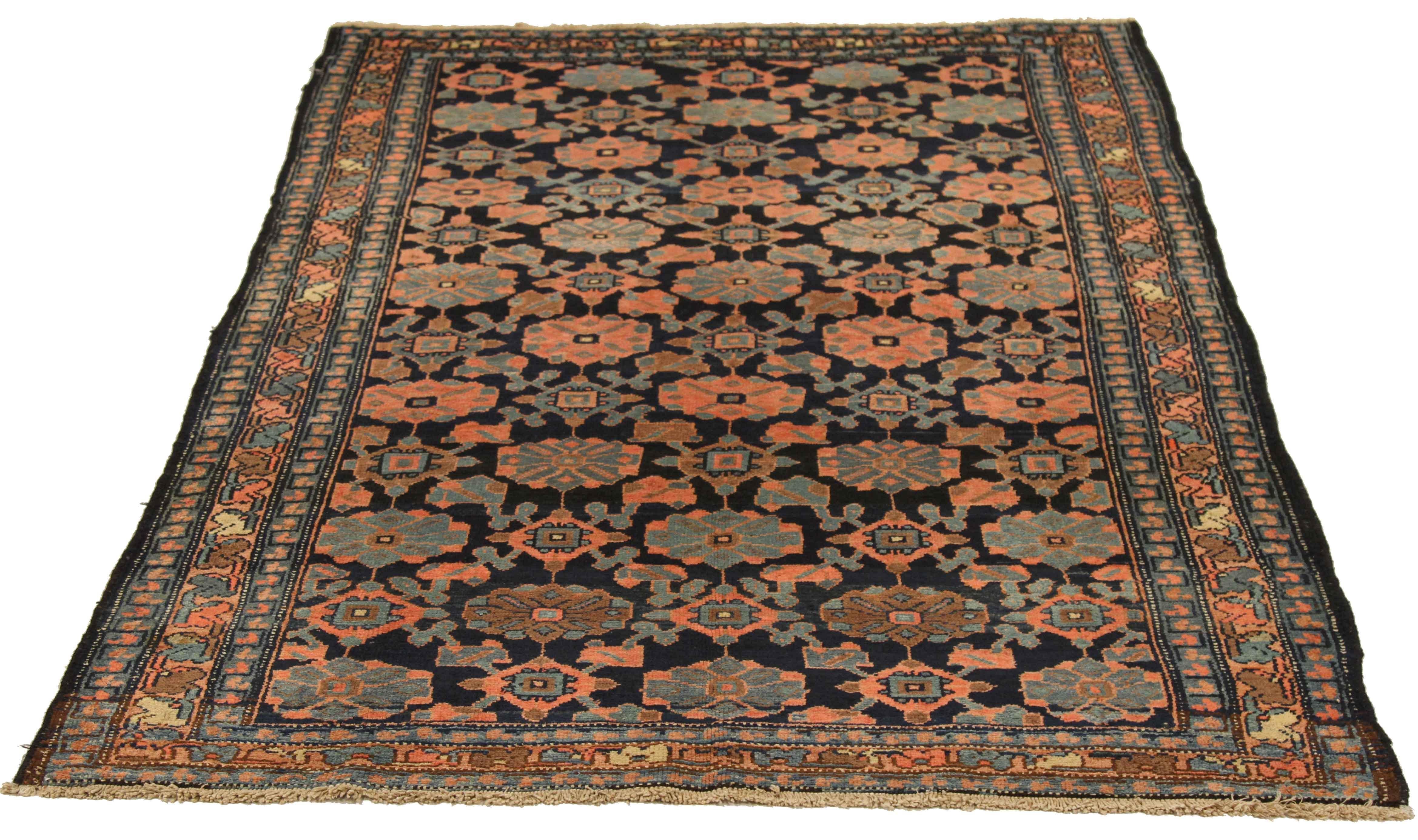 Oushak Antique Persian Rug Hamedan Style with Red & Gray Floral Medallions All-Over For Sale