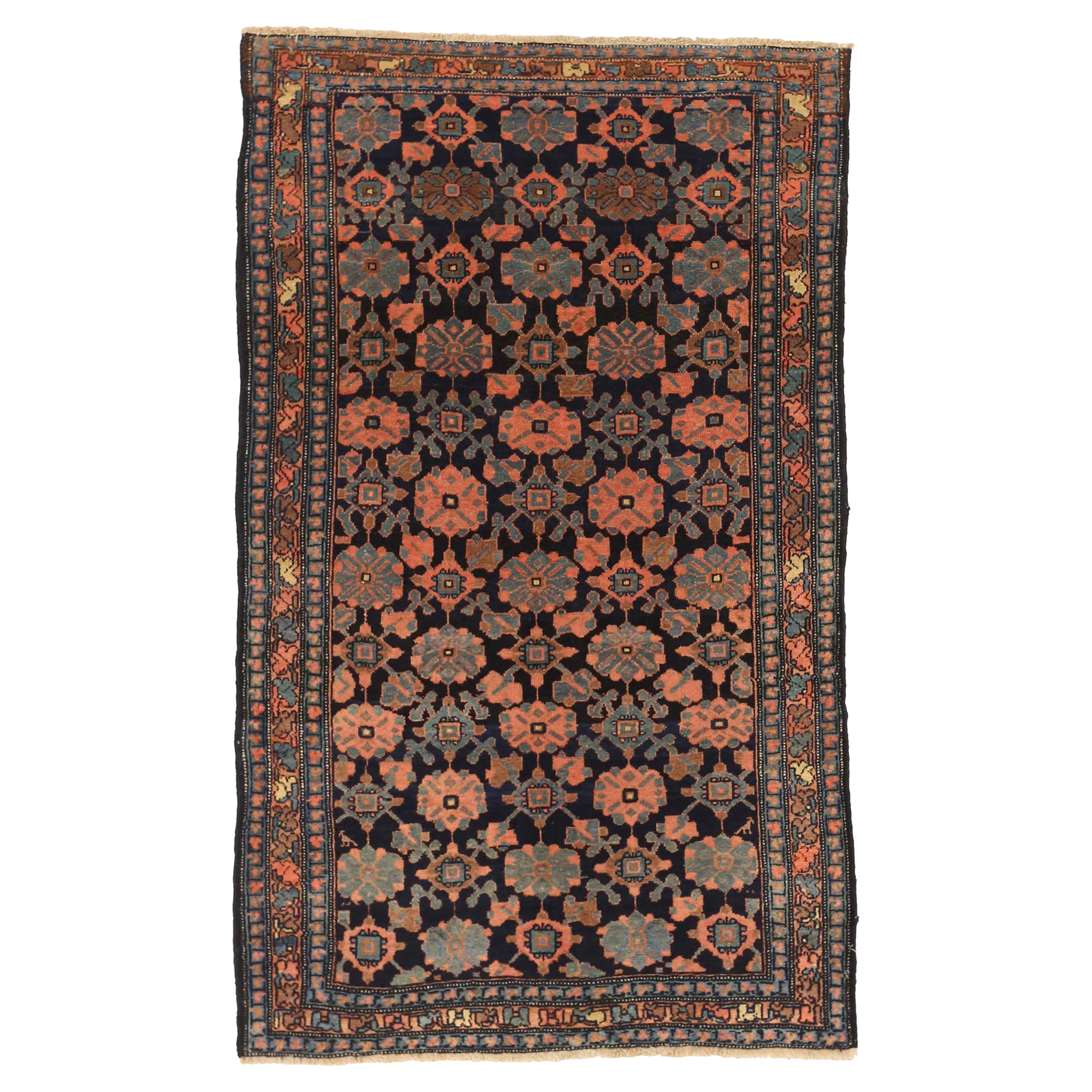 Antique Persian Rug Hamedan Style with Red & Gray Floral Medallions All-Over For Sale