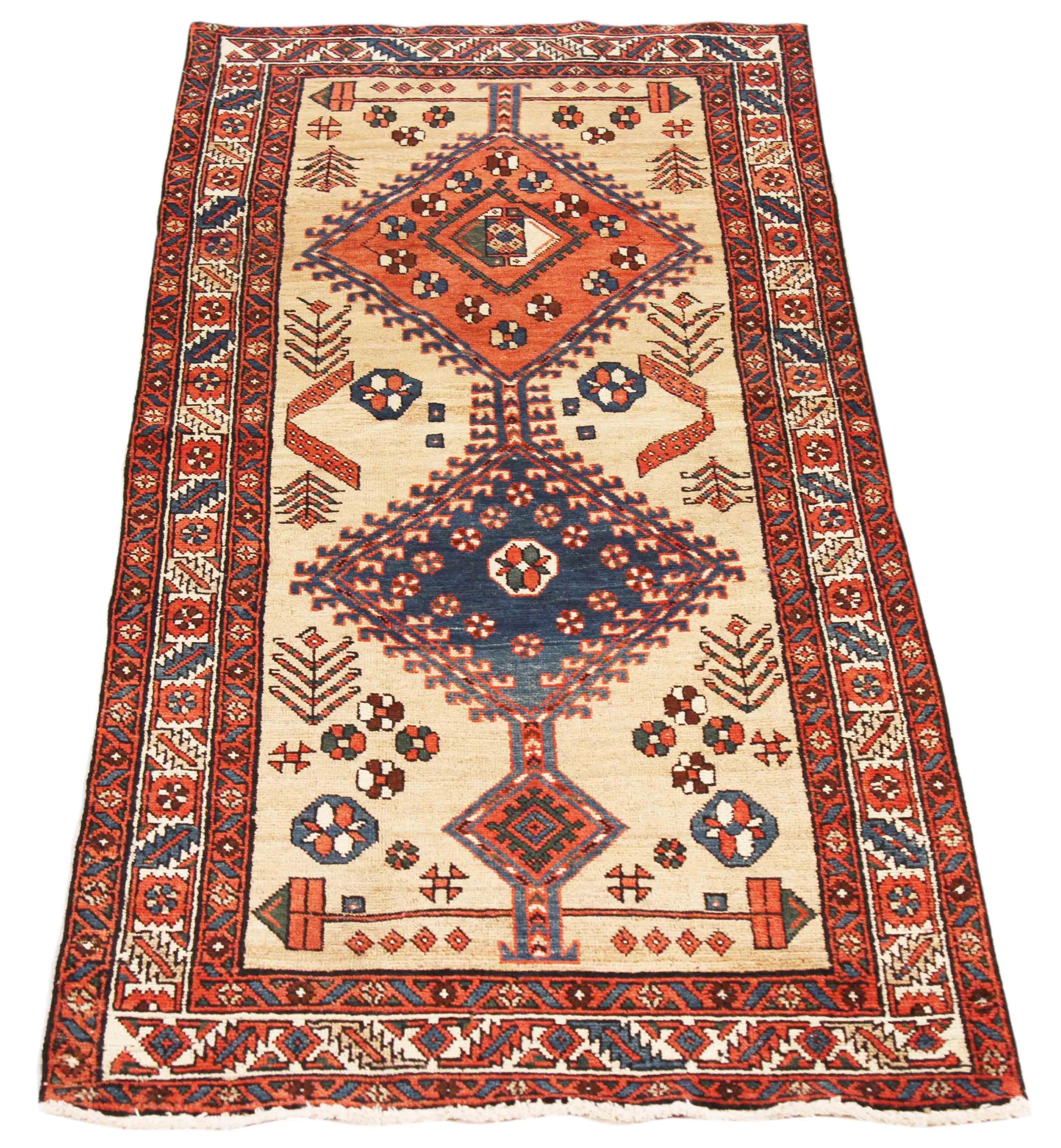Antique Persian Rug in Azerbaijan Design with Fine Camel Hair Backing In Excellent Condition For Sale In Dallas, TX