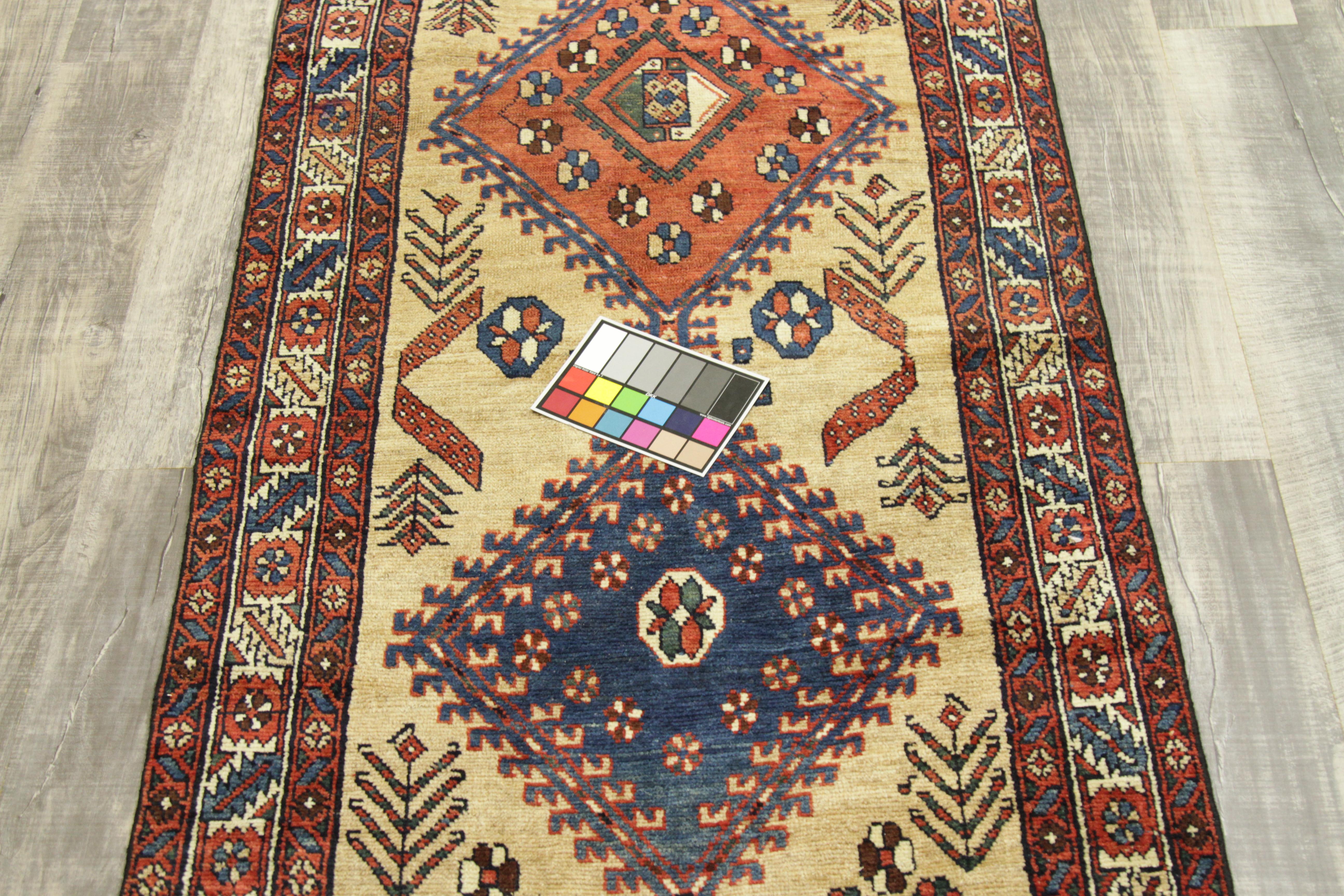 Mid-20th Century Antique Persian Rug in Azerbaijan Design with Fine Camel Hair Backing For Sale