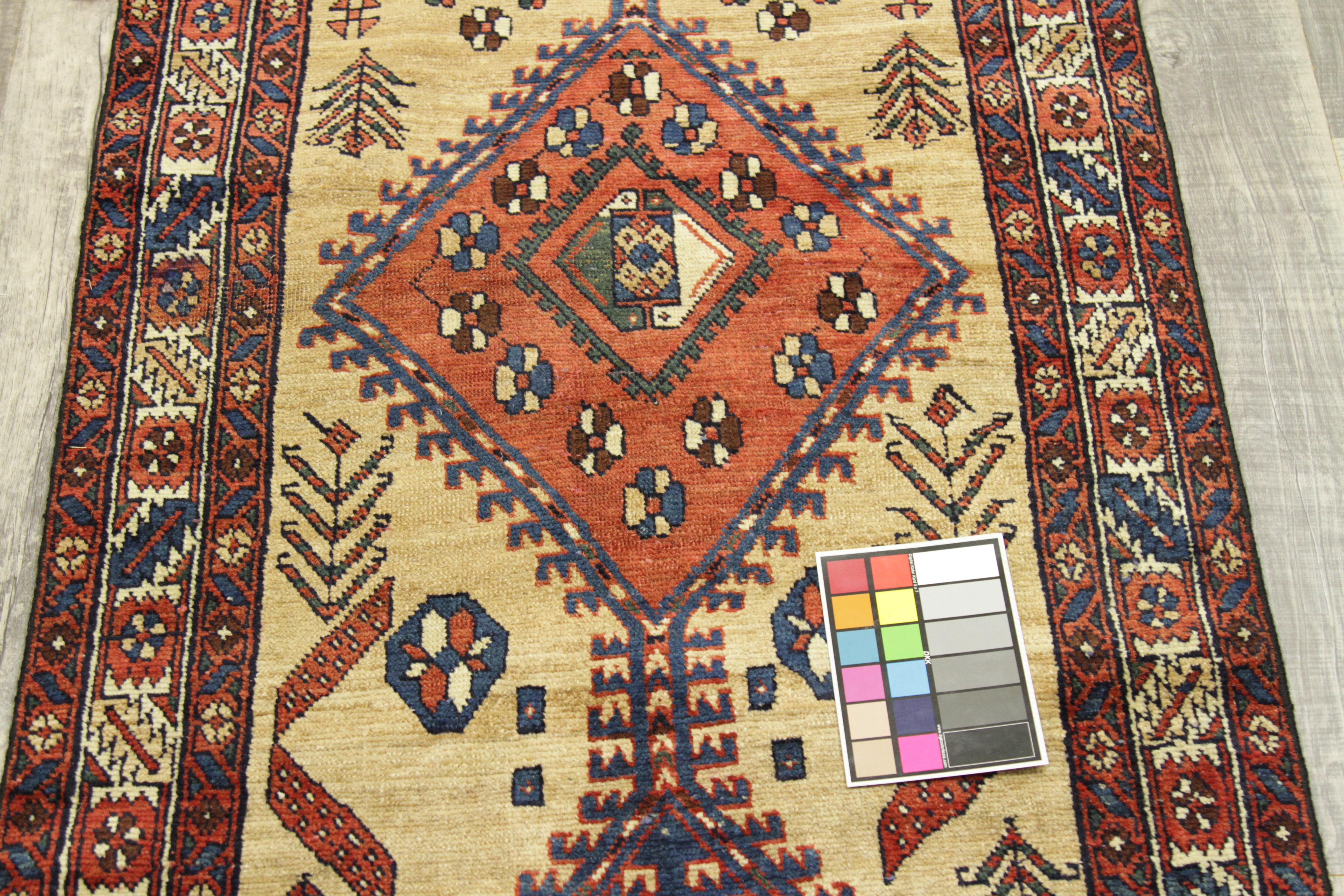 Antique Persian Rug in Azerbaijan Design with Fine Camel Hair Backing For Sale 1