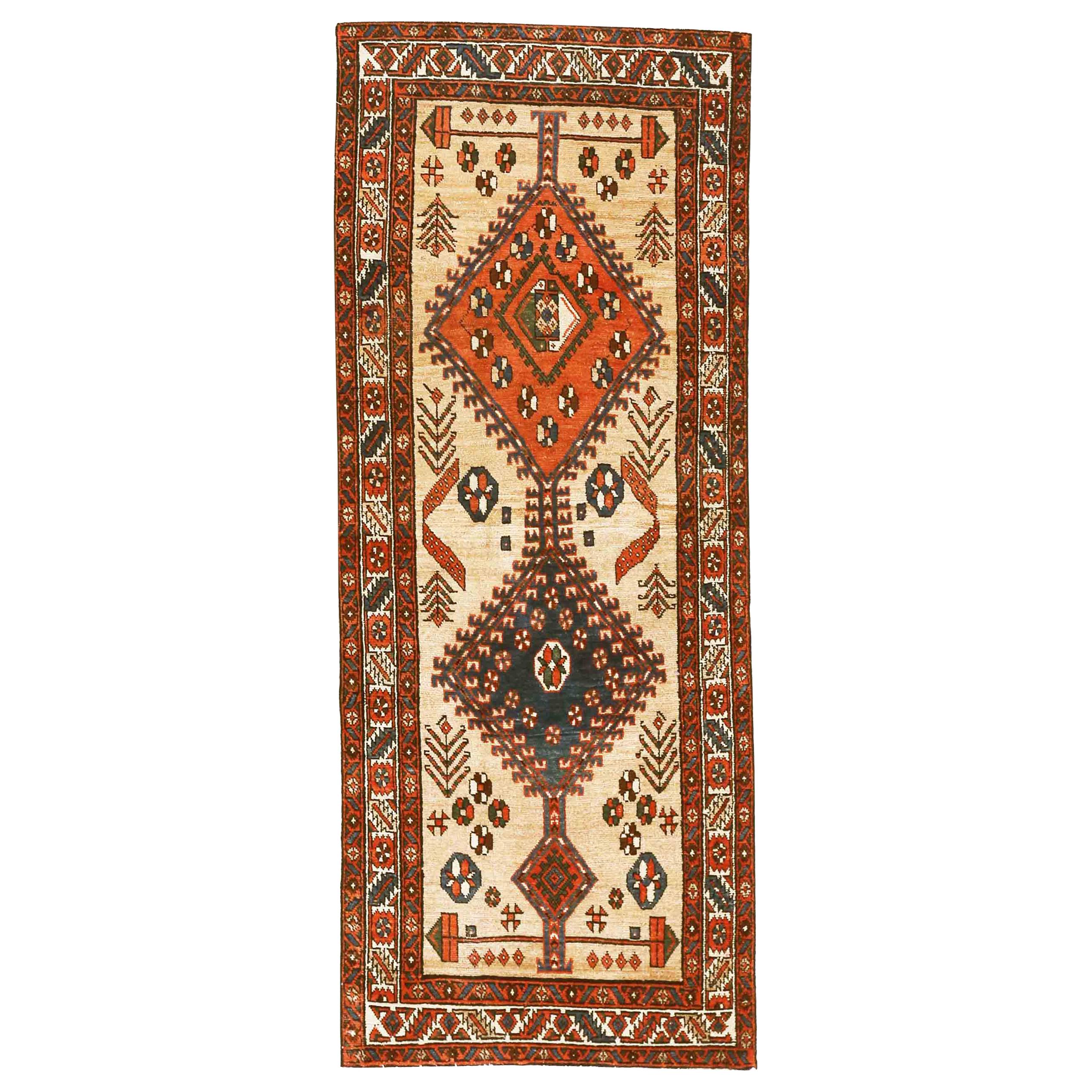Antique Persian Rug in Azerbaijan Design with Fine Camel Hair Backing For Sale