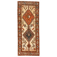 Vintage Persian Rug in Azerbaijan Design with Fine Camel Hair Backing