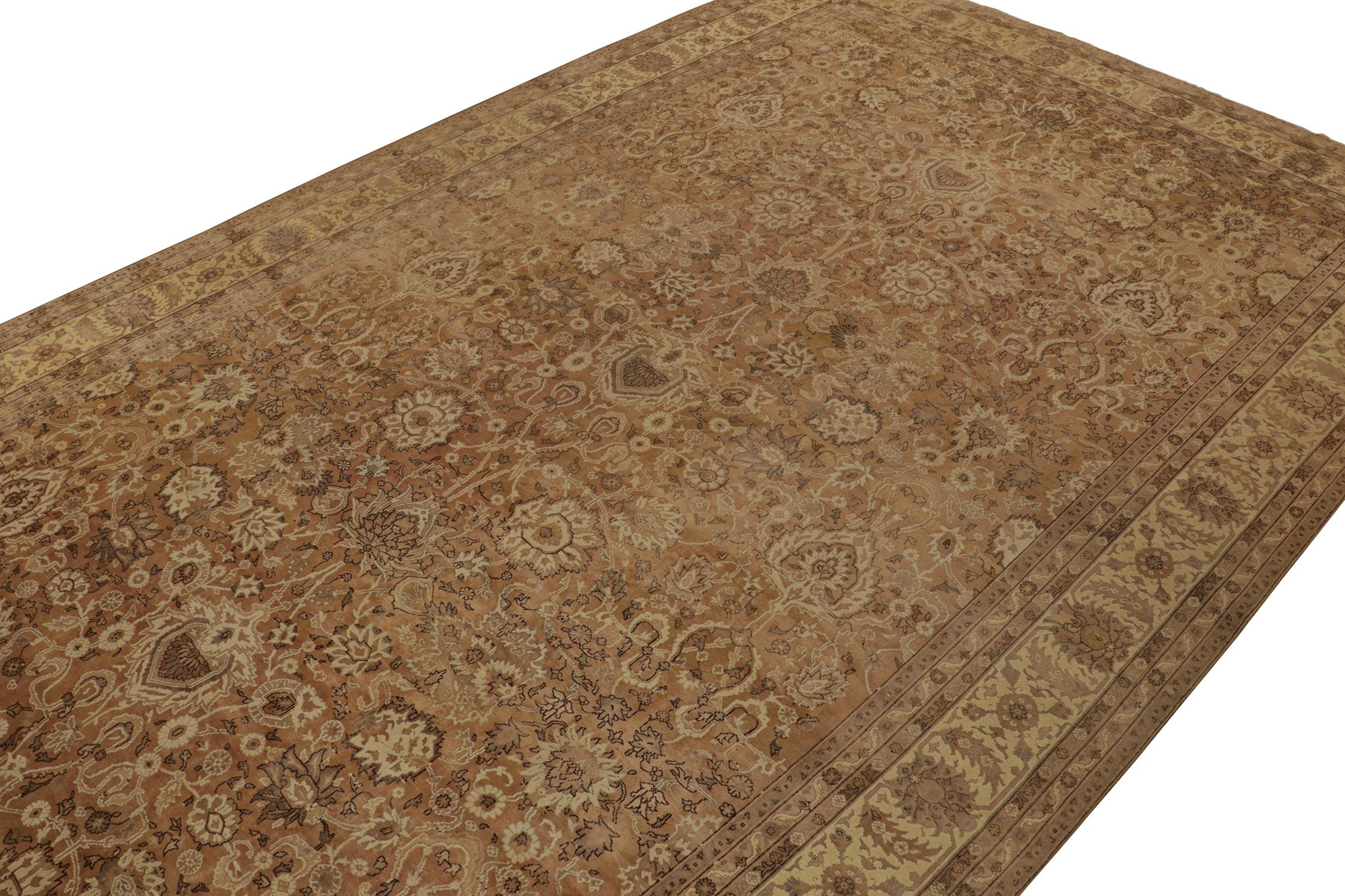 Modern Antique Persian Rug in Beige-Brown and Gold Floral Patterns by Rug & Kilim For Sale