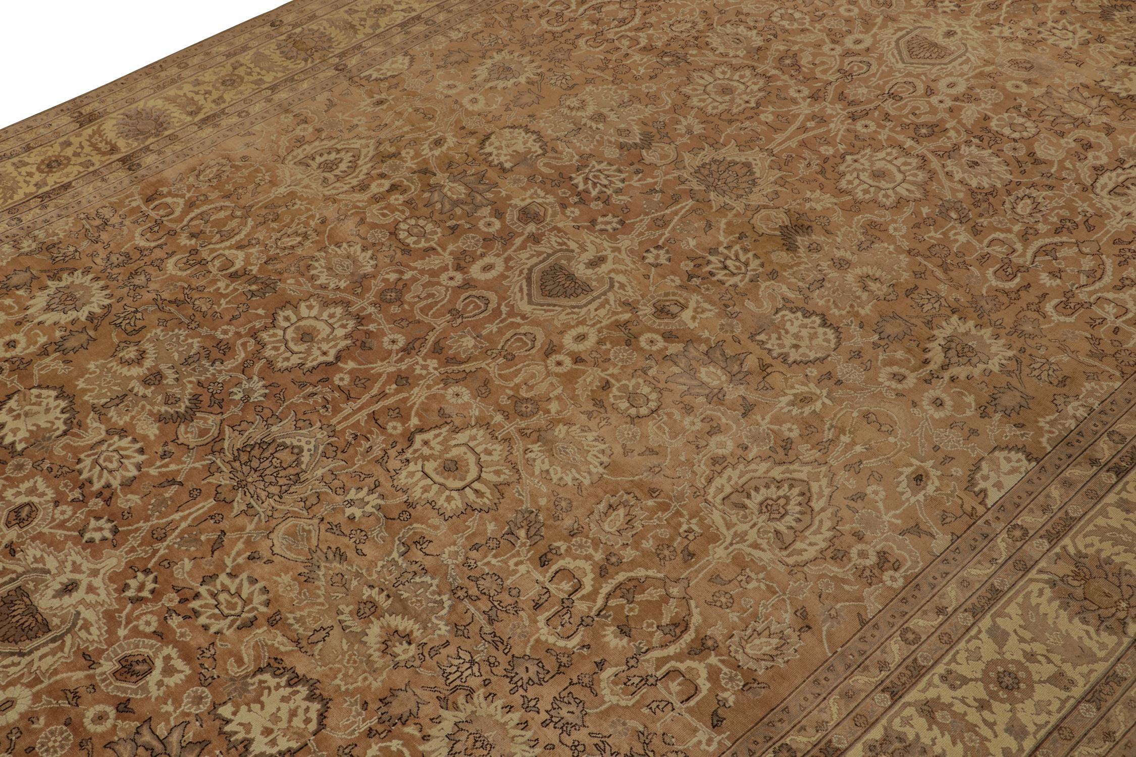 Hand-Knotted Antique Persian Rug in Beige-Brown and Gold Floral Patterns by Rug & Kilim For Sale