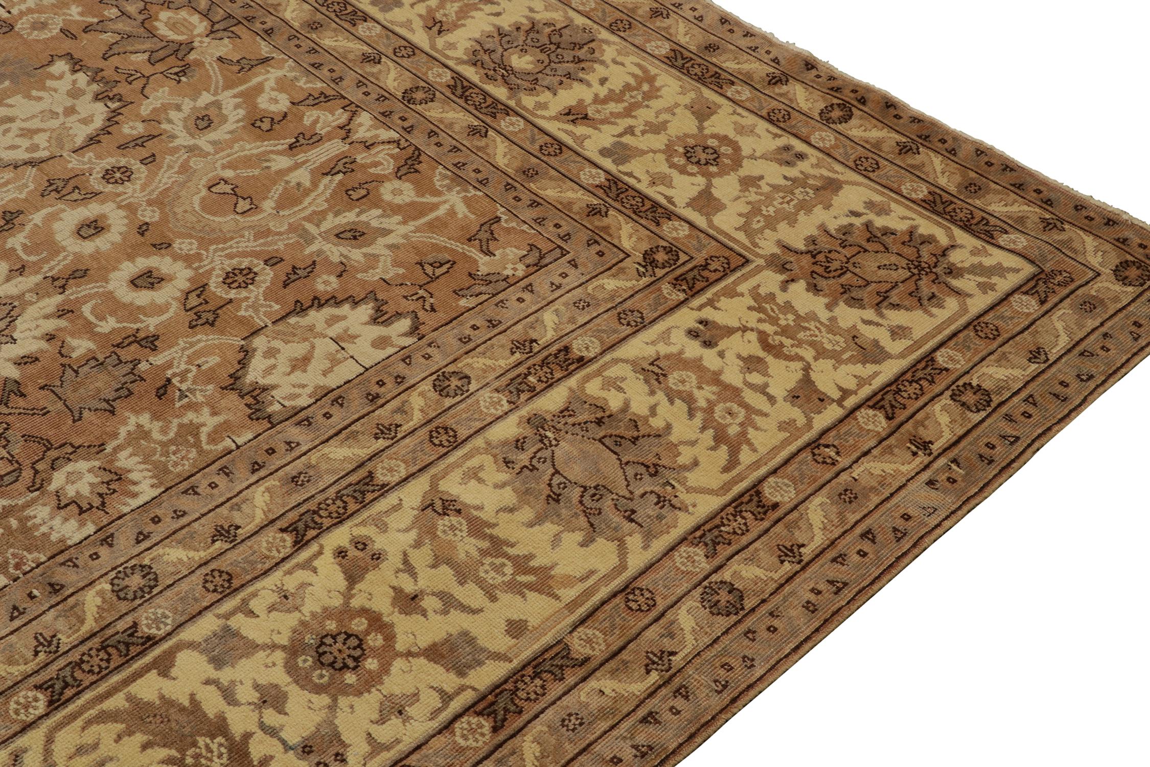 Antique Persian Rug in Beige-Brown and Gold Floral Patterns by Rug & Kilim In Good Condition For Sale In Long Island City, NY