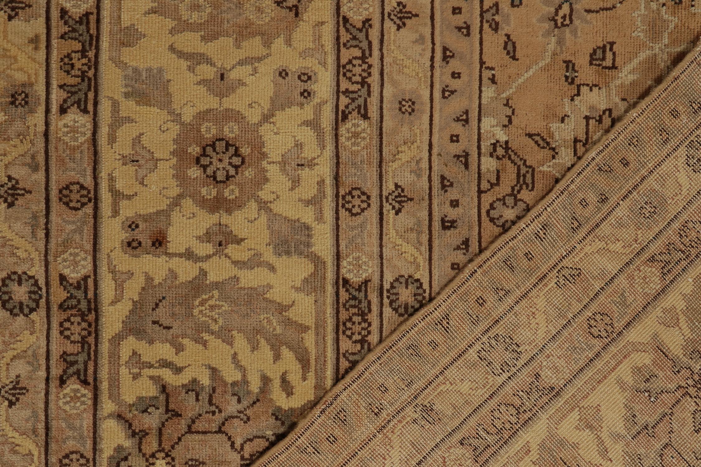 Wool Antique Persian Rug in Beige-Brown and Gold Floral Patterns by Rug & Kilim For Sale