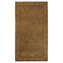 Antique Persian Rug in Beige-Brown and Gold Floral Patterns by Rug & Kilim