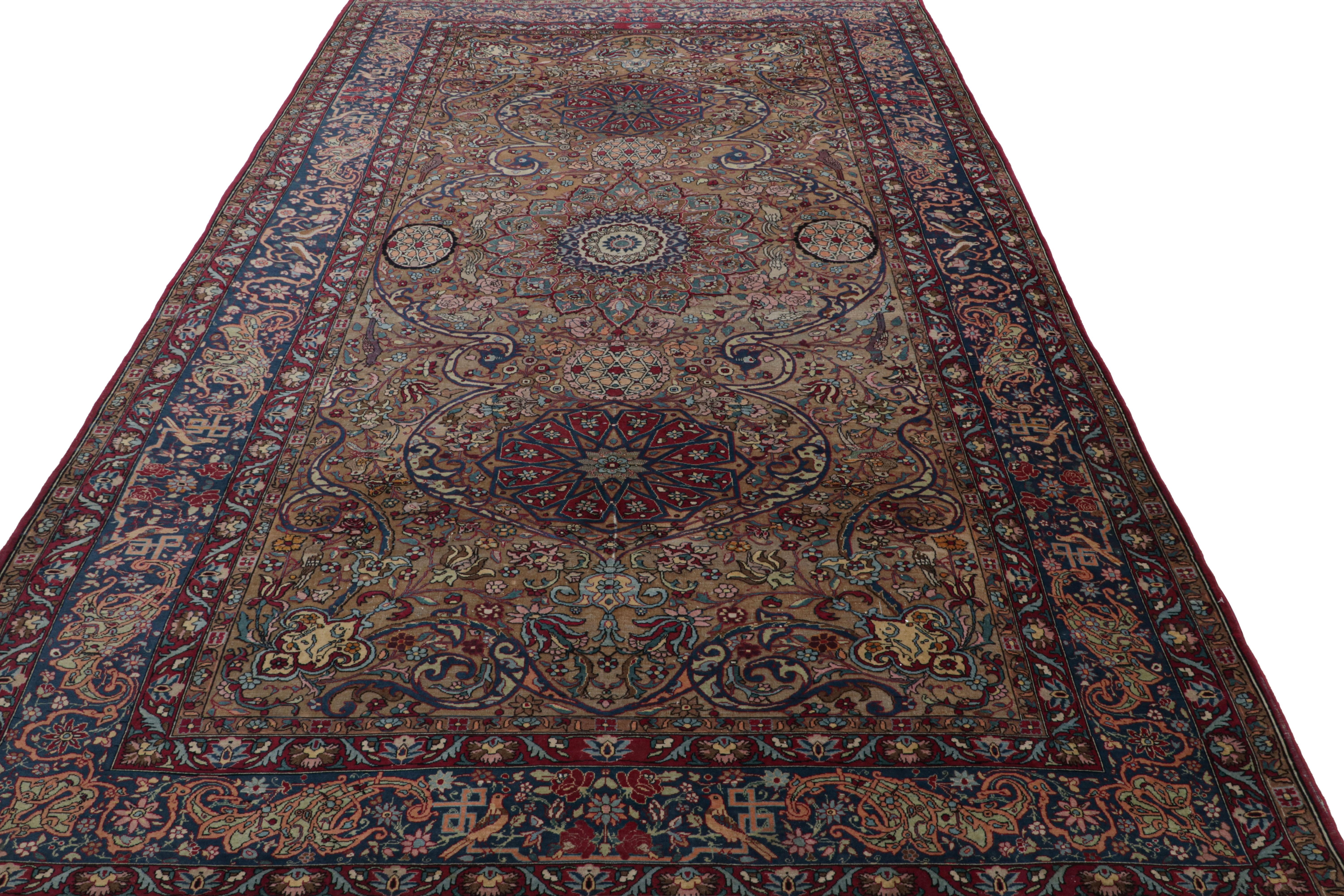 Hand-Knotted Antique Persian Rug in Chocolate Brown with Floral Medallions For Sale