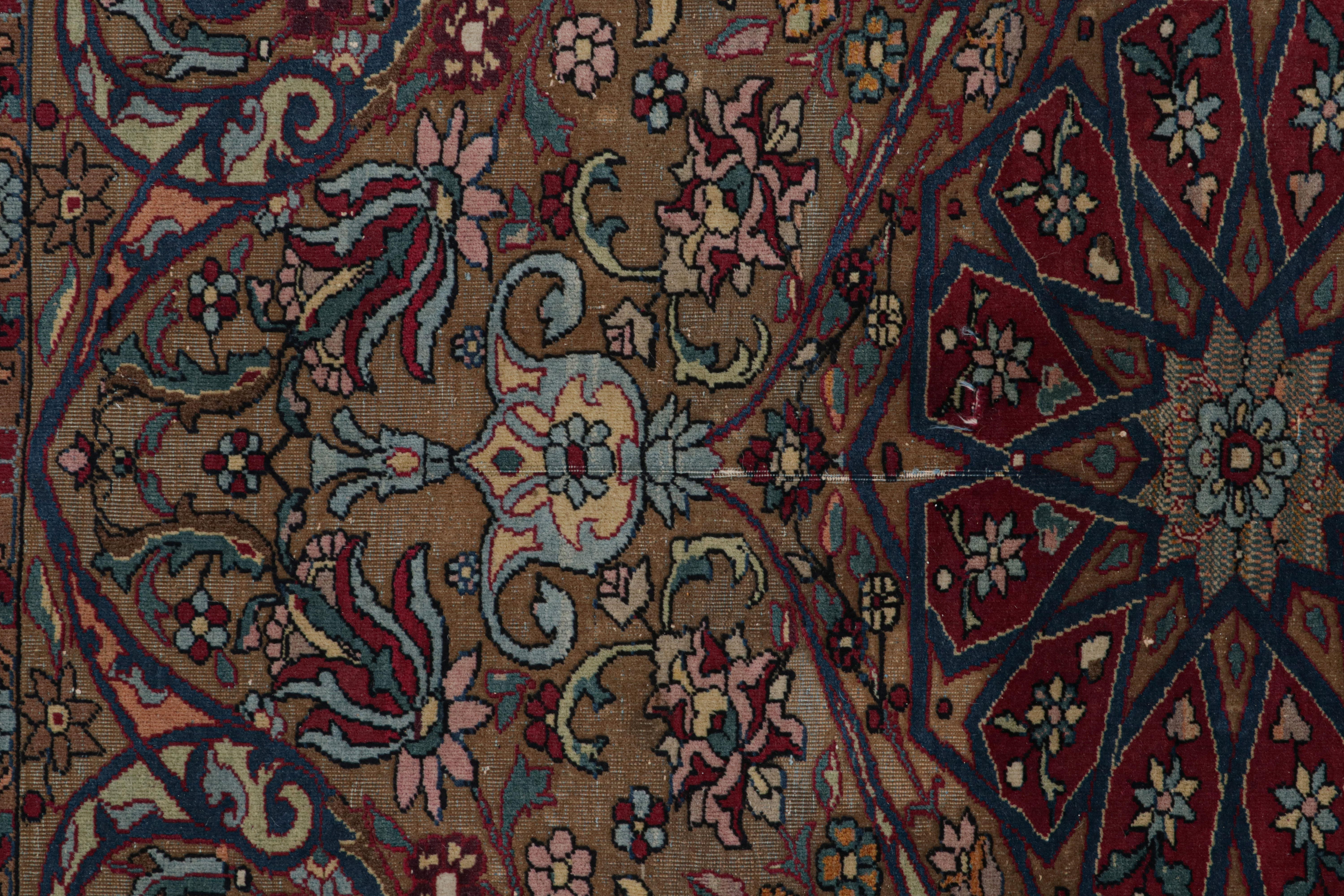 Early 20th Century Antique Persian Rug in Chocolate Brown with Floral Medallions For Sale