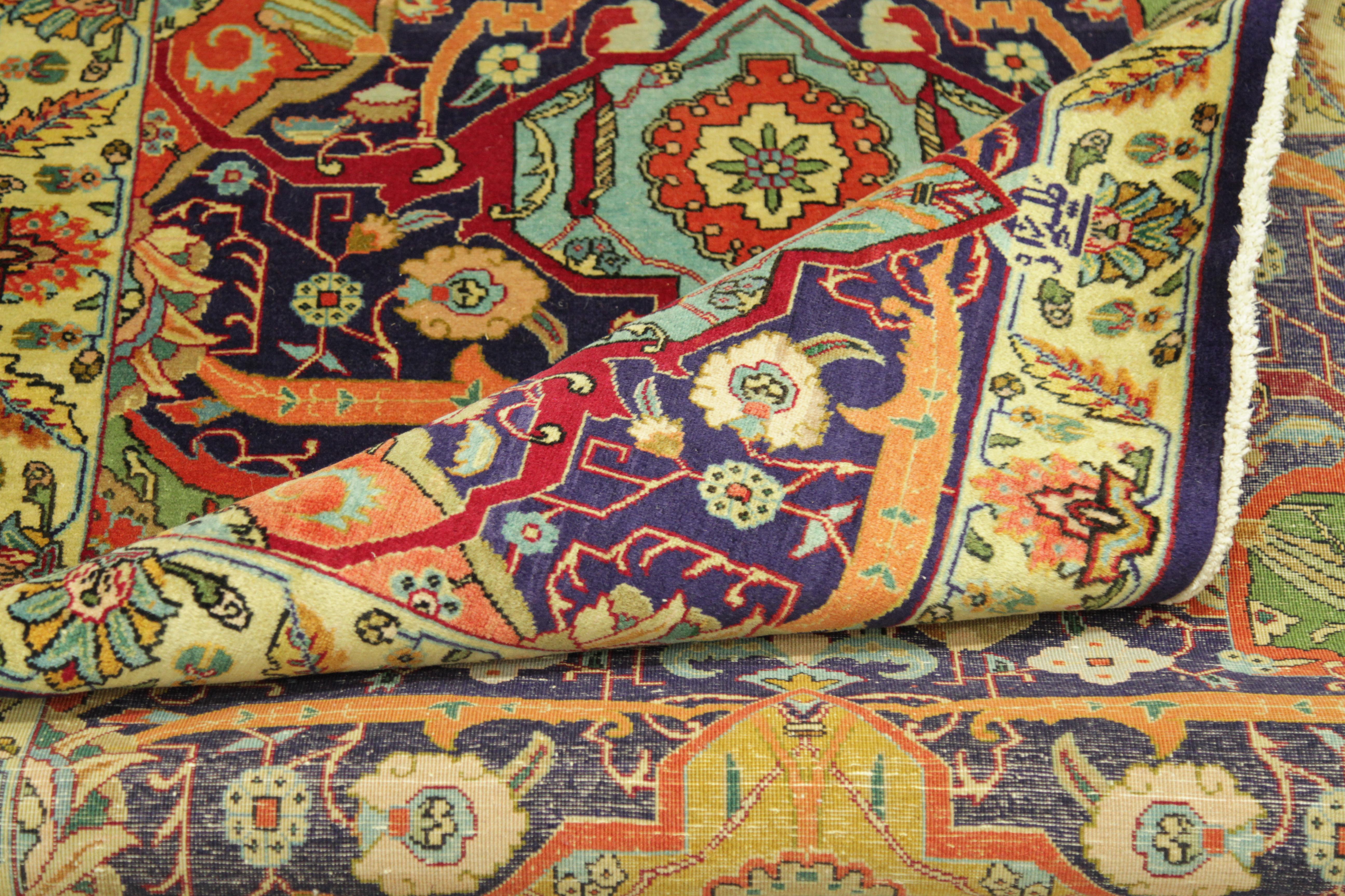 Special Twin Antique Persian Rug in Ornate Tabriz Design Circa 1950’s For Sale 6