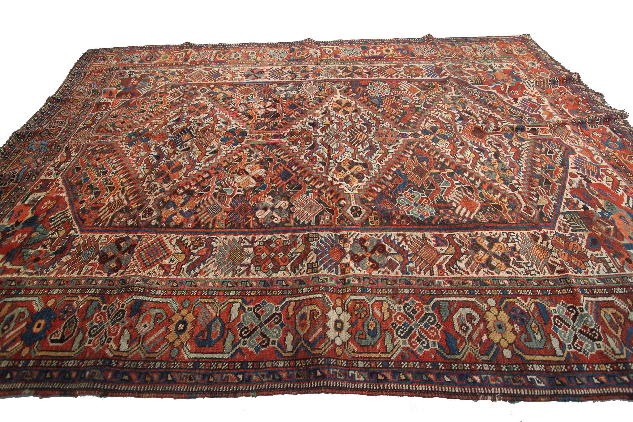 Antique Persian Rug Khamseh Caucasian Kazak Rug Runner Geometric Tribal  For Sale 4