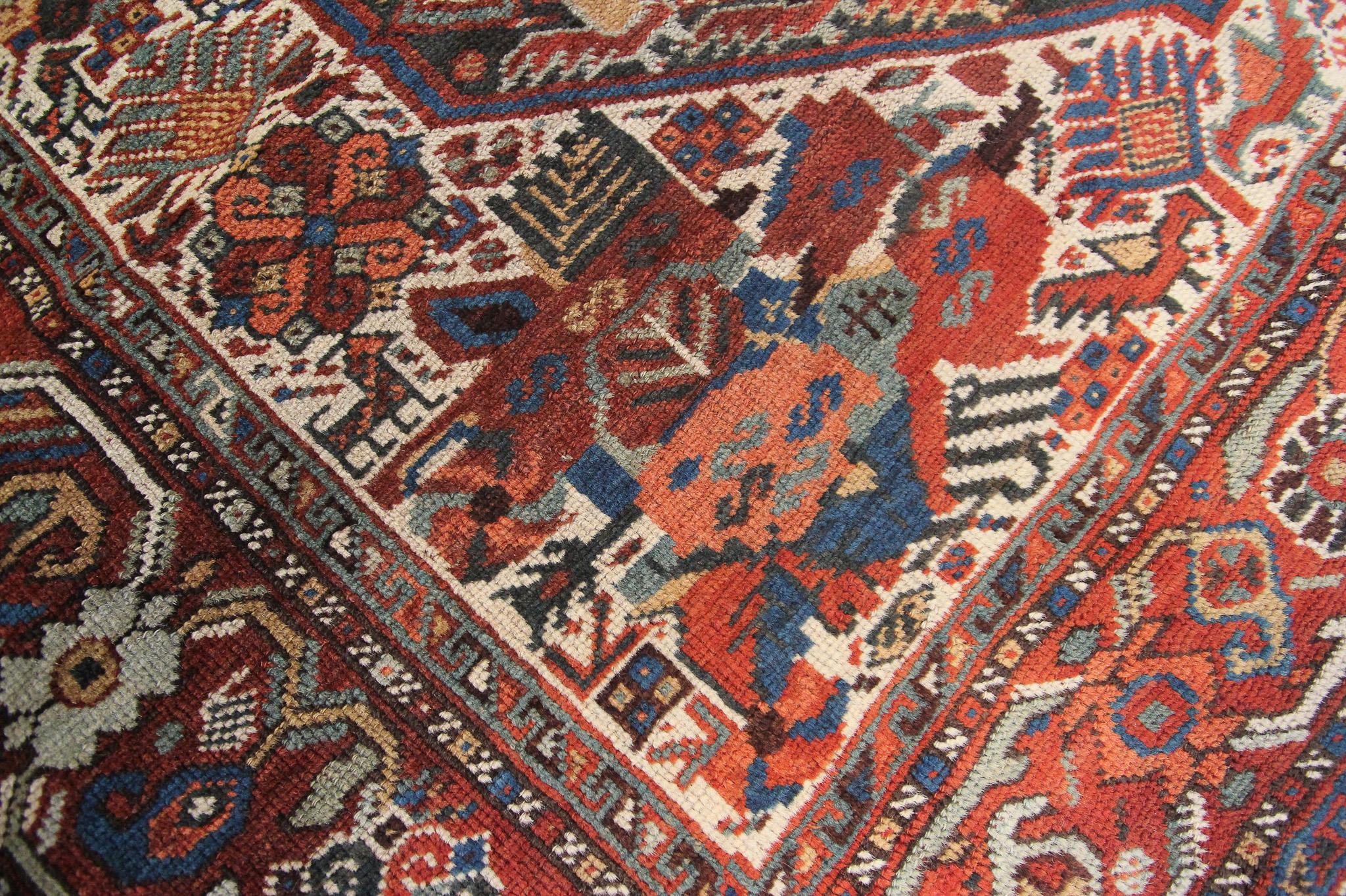 Antique Persian Rug Khamseh Caucasian Kazak Rug Runner Geometric Tribal  For Sale 5