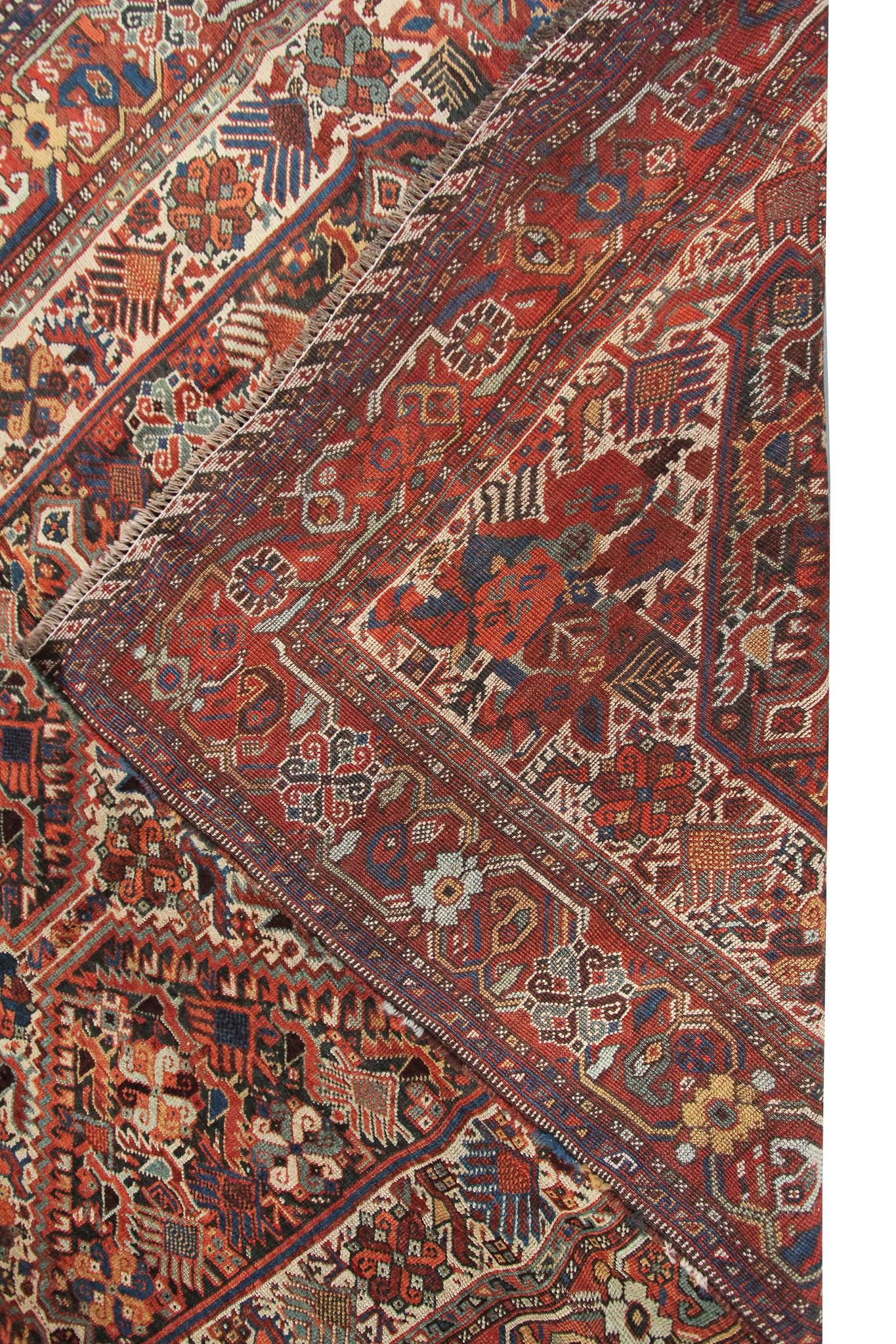 Antique Persian Rug Khamseh Caucasian Kazak Rug Runner Geometric Tribal  For Sale 6
