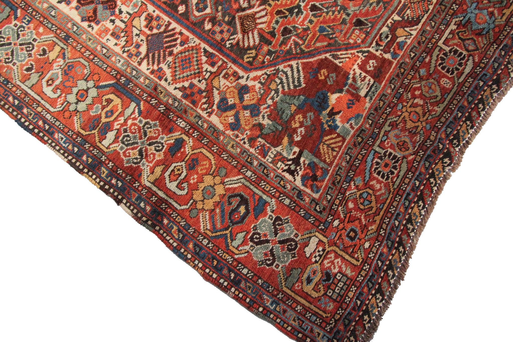 Antique Persian Rug Khamseh Caucasian Kazak Rug Runner Geometric Tribal  In Good Condition For Sale In New York, NY