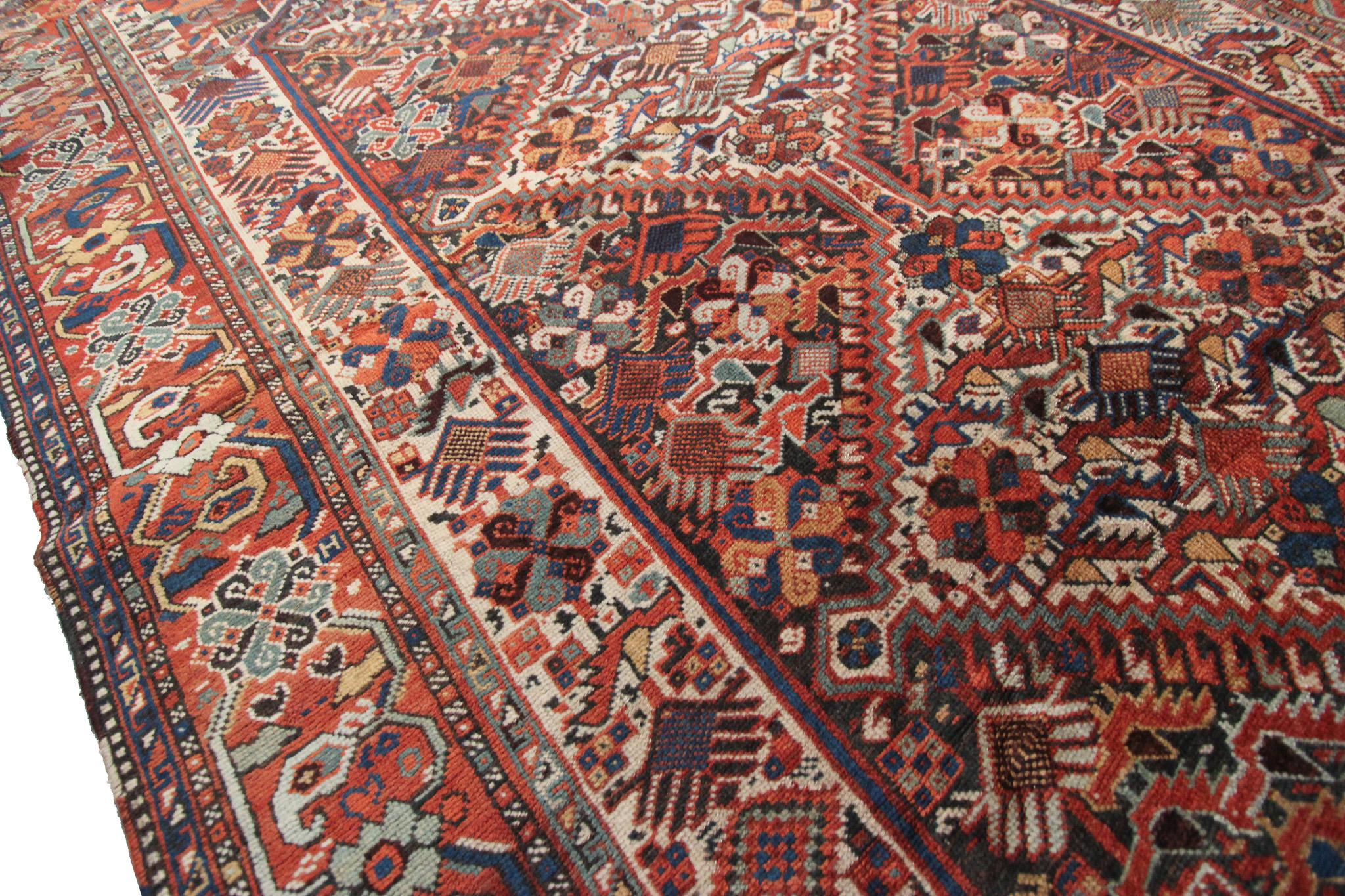 Wool Antique Persian Rug Khamseh Caucasian Kazak Rug Runner Geometric Tribal  For Sale