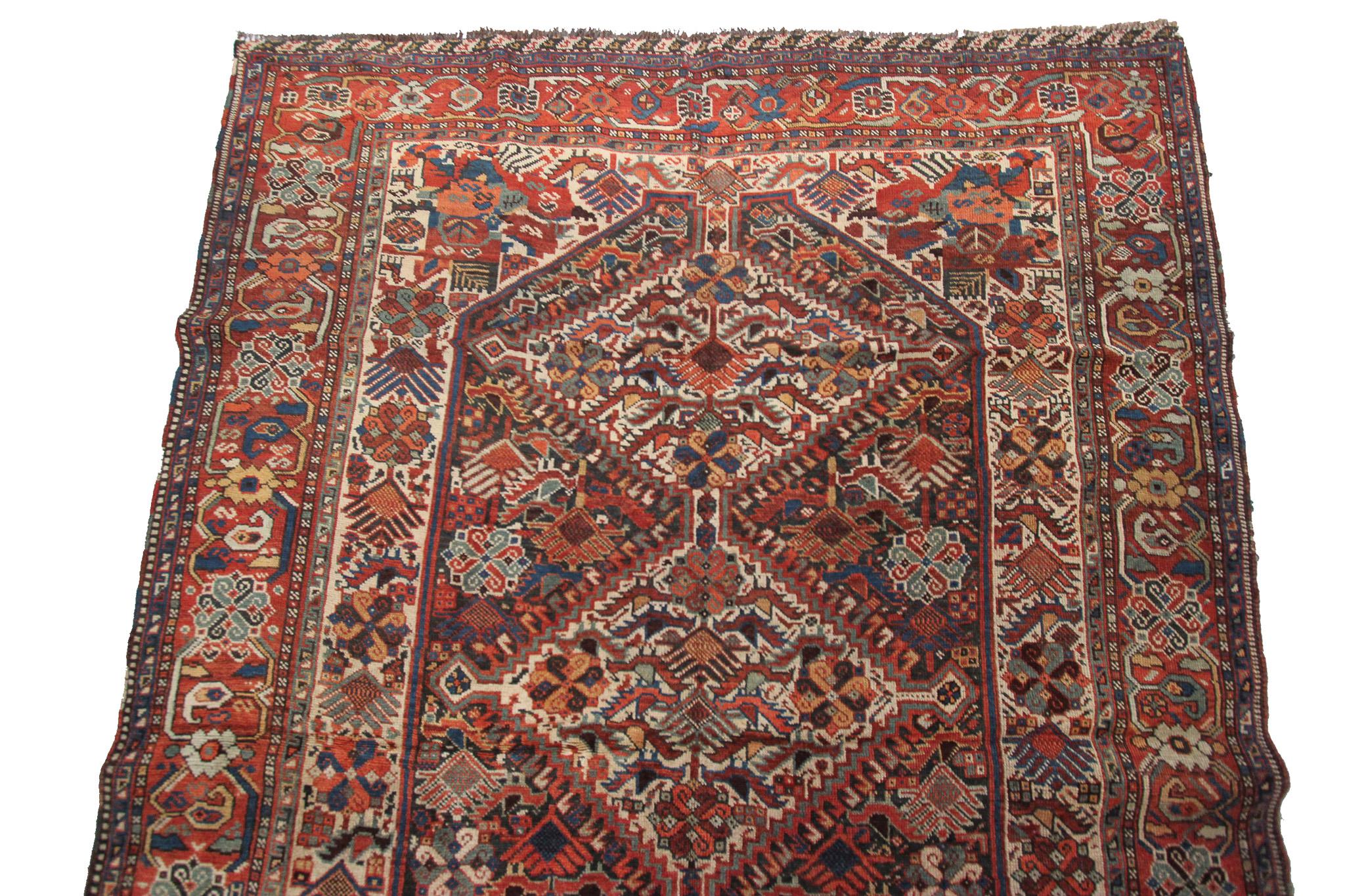 Antique Persian Rug Khamseh Caucasian Kazak Rug Runner Geometric Tribal  For Sale 1