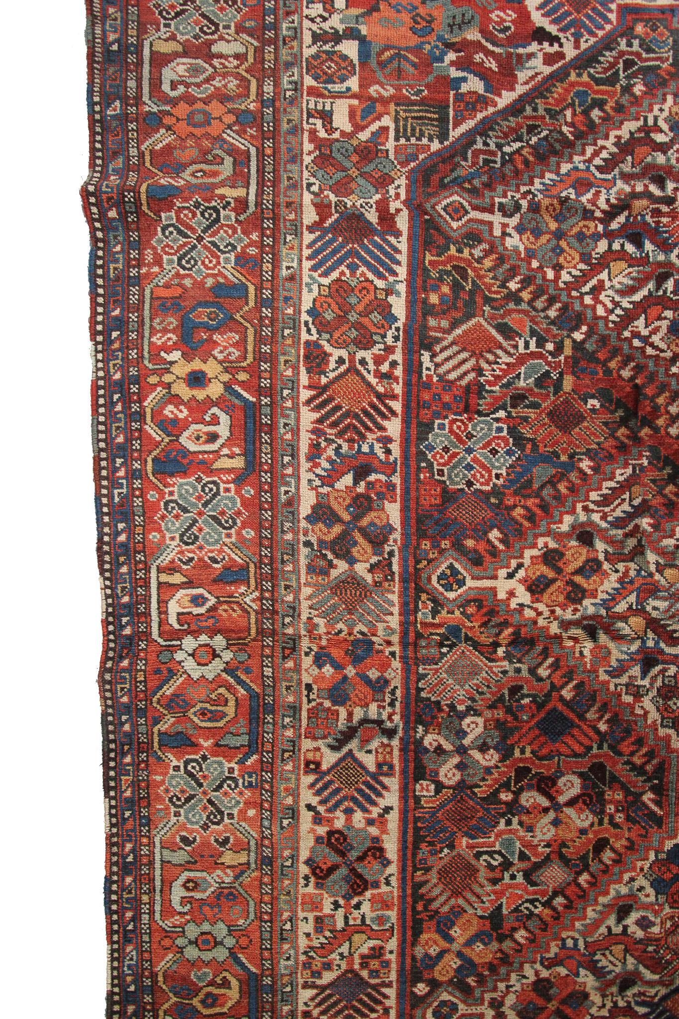 Antique Persian Rug Khamseh Caucasian Kazak Rug Runner Geometric Tribal  For Sale 2