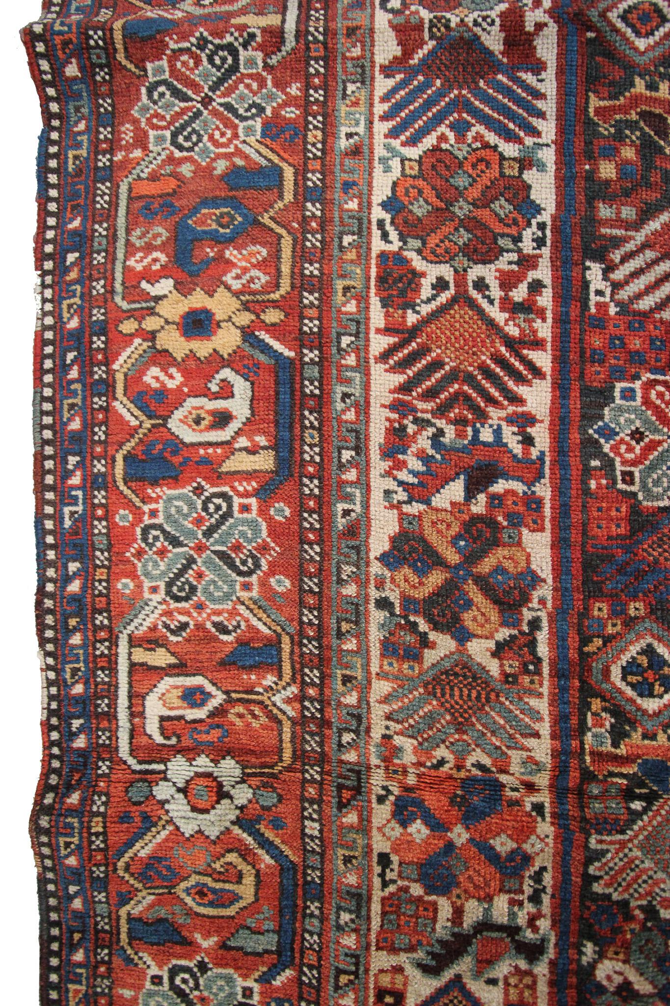 Antique Persian Rug Khamseh Caucasian Kazak Rug Runner Geometric Tribal  For Sale 3