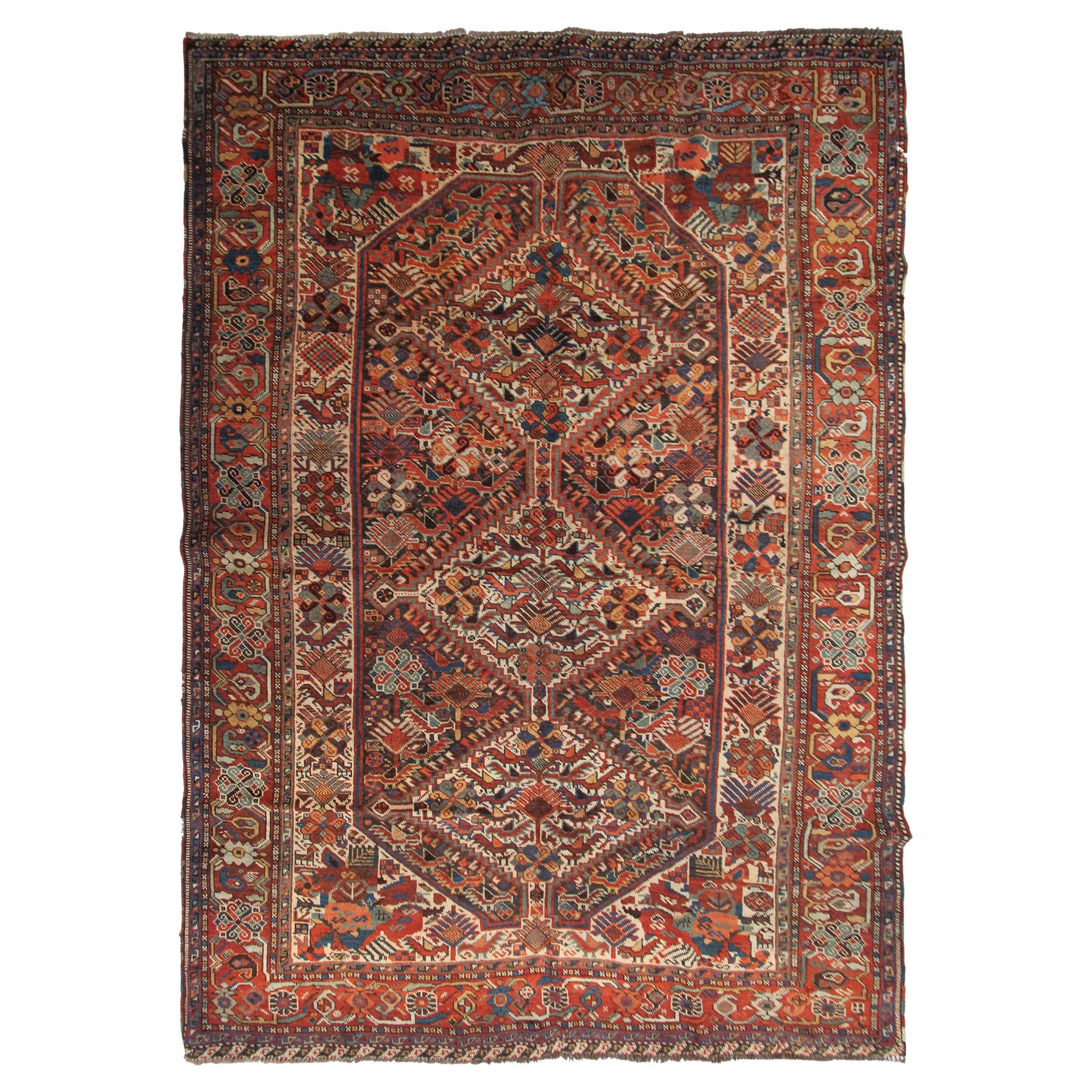 Antique Persian Rug Khamseh Caucasian Kazak Rug Runner Geometric Tribal 