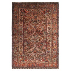 Antiker persischer Khamseh Kaukasischer Kazak-Teppich, geometrischer Stammeskunst-Läufer, 4x6