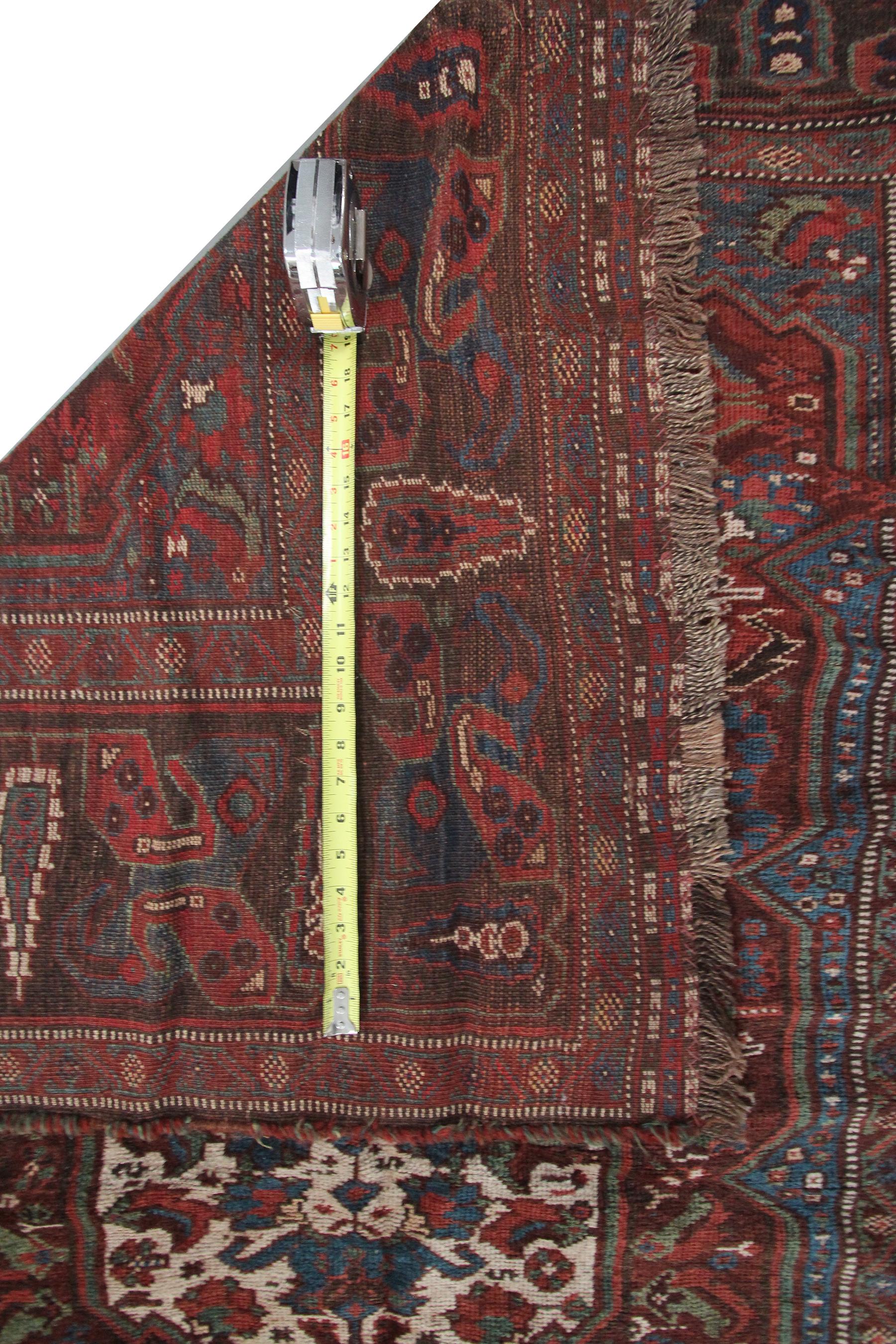 Antique Persian Rug Kurdish Tribal Khamseh Rug Runner Geometric Tribal Rug For Sale 4