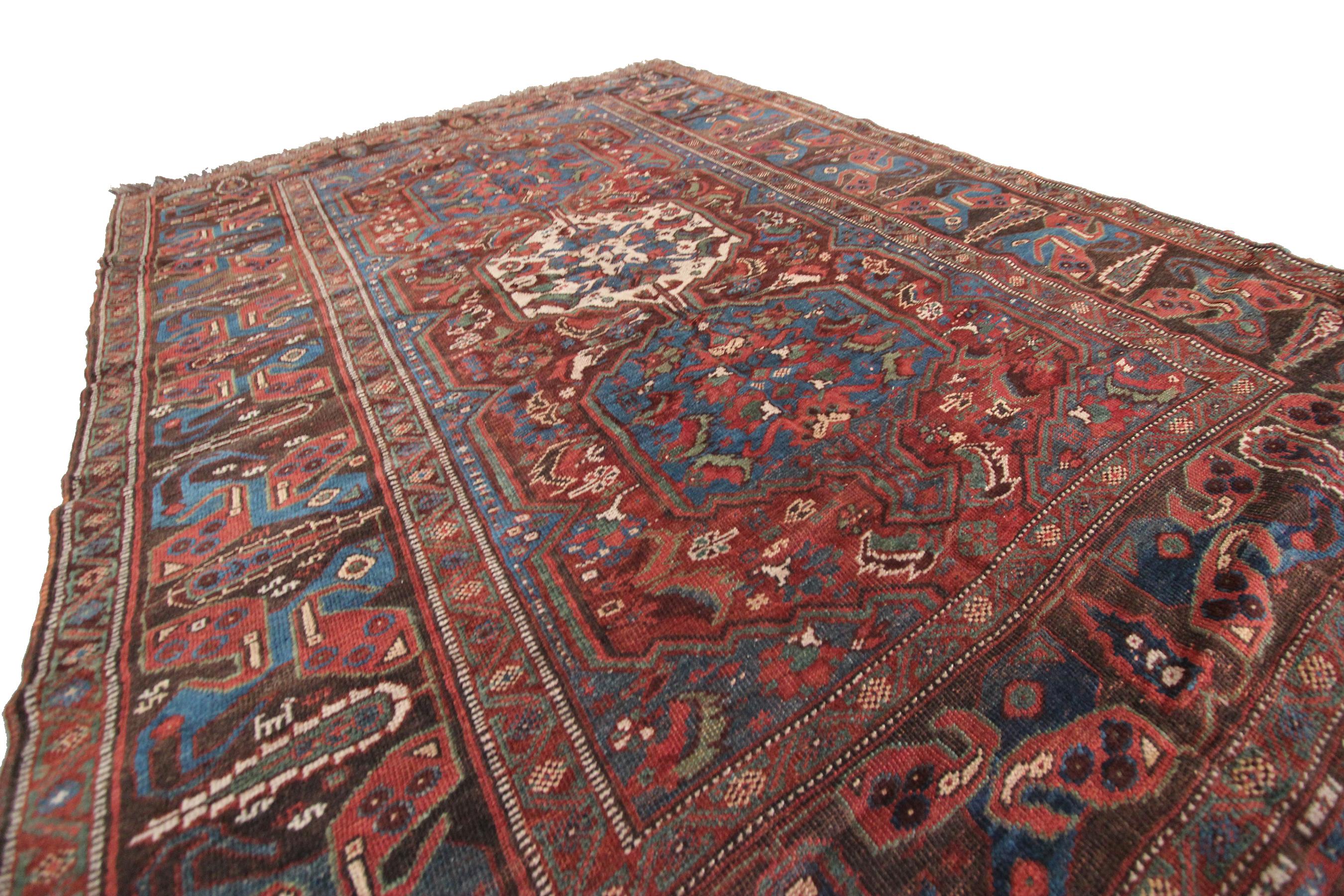 Rare antique Kurdishh rug geometric Tribal rug blue 5'6