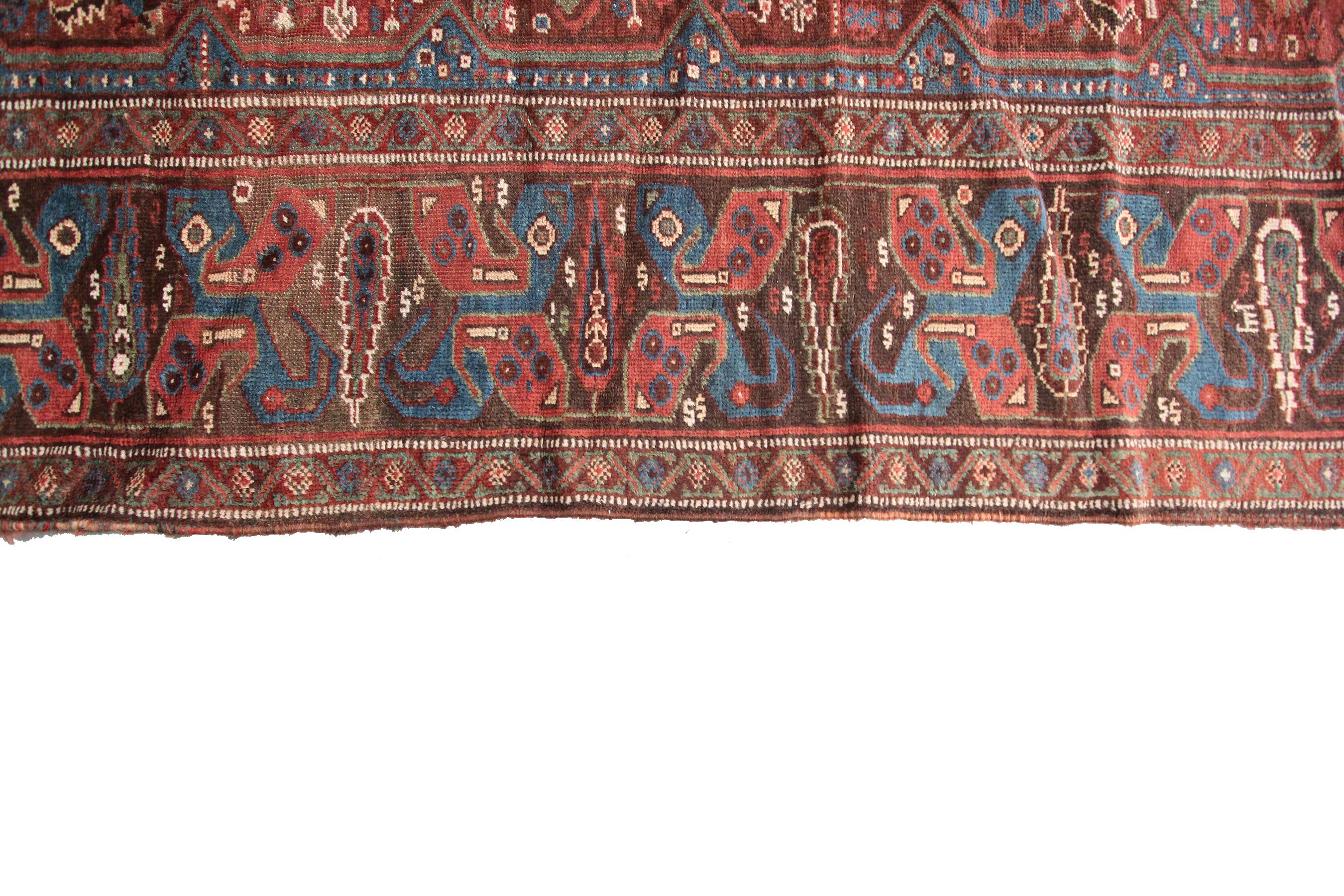 Antique Persian Rug Kurdish Tribal Khamseh Rug Runner Geometric Tribal Rug For Sale 1