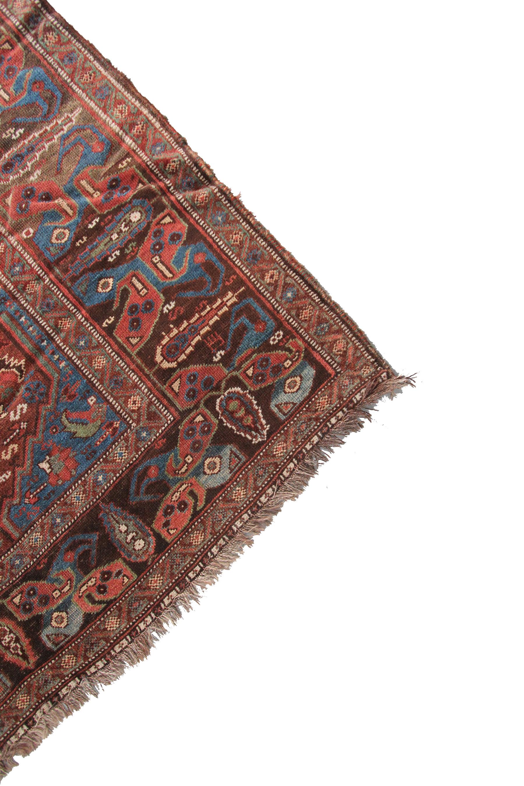 Antique Persian Rug Kurdish Tribal Khamseh Rug Runner Geometric Tribal Rug For Sale 2