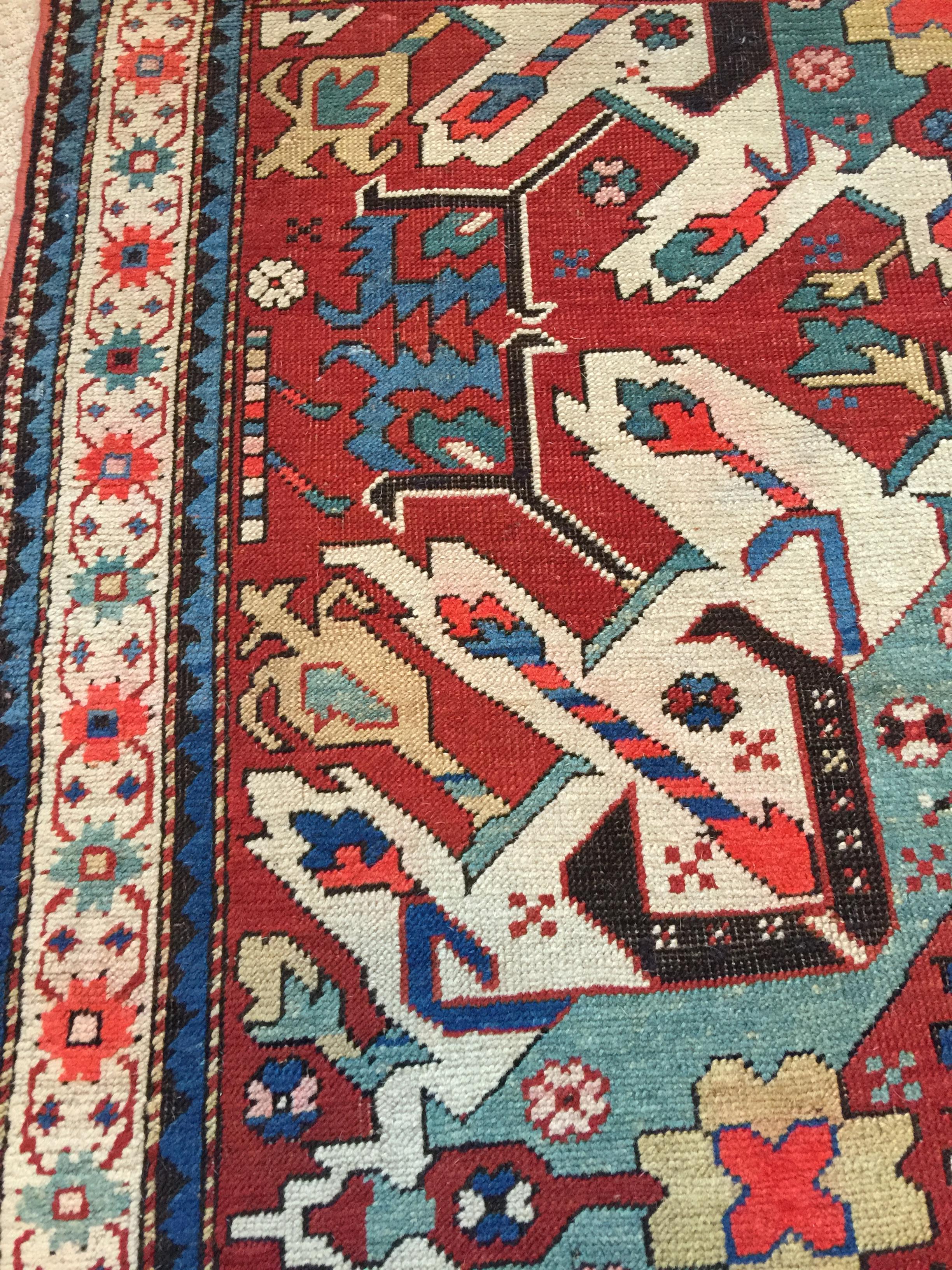 Antique Persian Rug: Late 19th Century Eagle Kazak Chelaberd Wool Rug Carpet For Sale 6