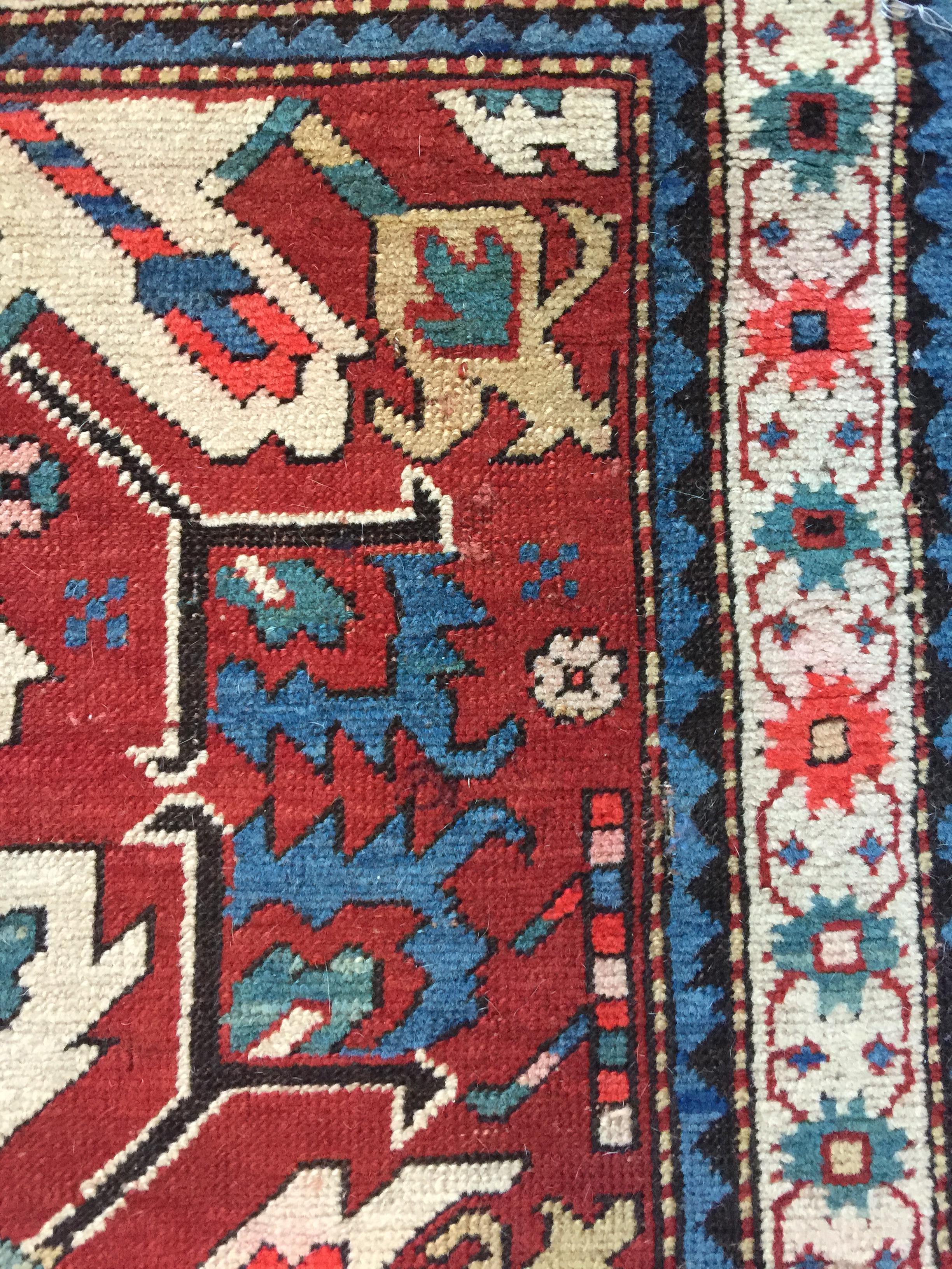 Antique Persian Rug: Late 19th Century Eagle Kazak Chelaberd Wool Rug Carpet For Sale 8